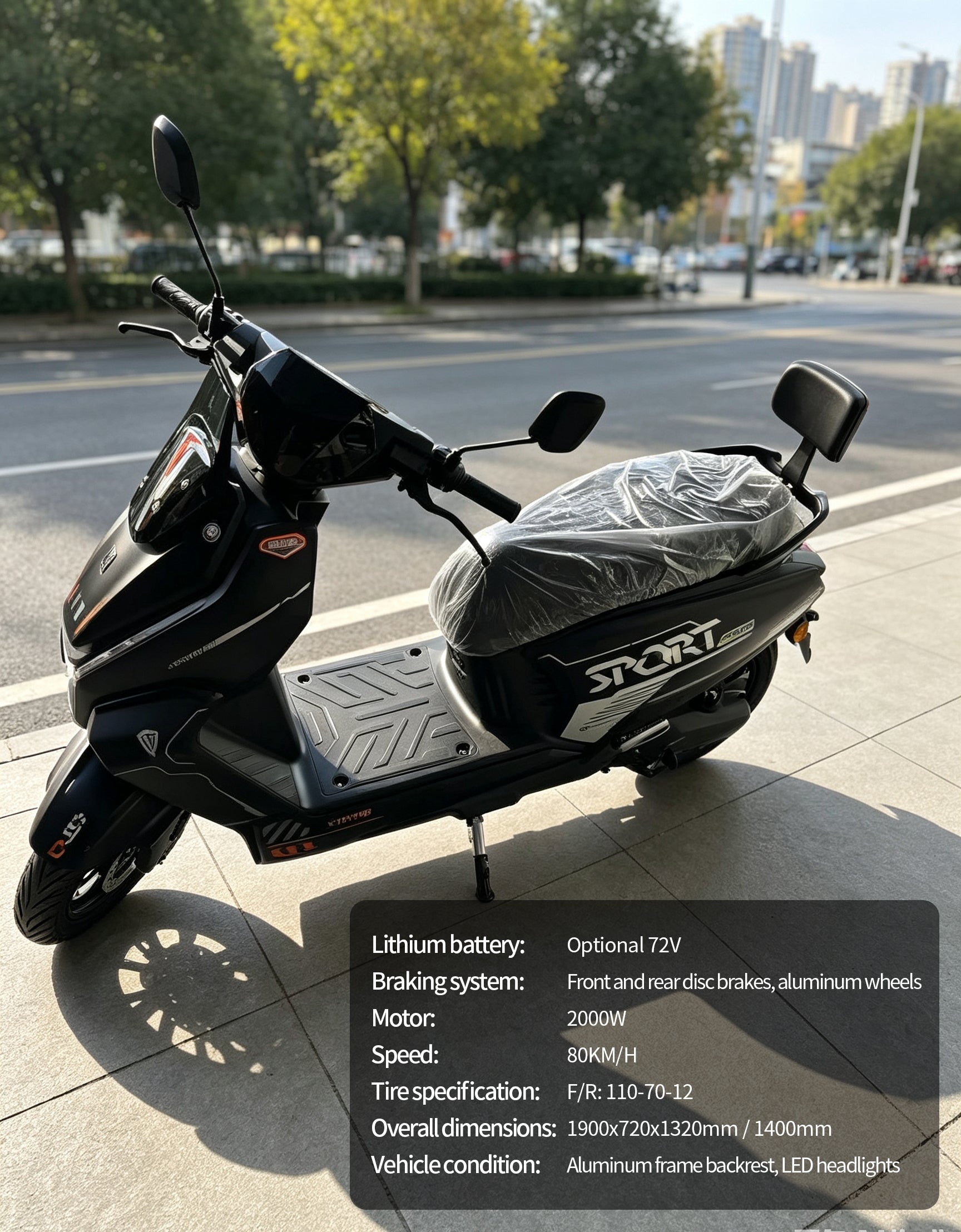 2000W High Speed Electric Scooter Motorcycle | 80km/h Max Speed, Available options. Range, Front & Rear Disc Brakes Adult E-Bike