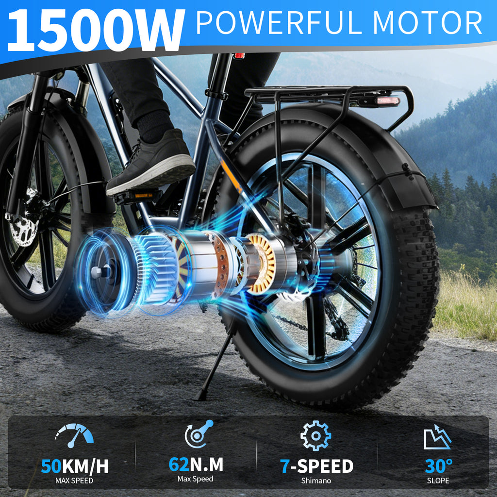 DUOTIN 1500W Fat Tire Electric Bike, 48V 18.2AH Detachable Battery 50KM/H 26"×4.0 All Terrain E-Bike, Aluminum Frame Hydraulic Disc Brake Electric Mountain Bicycle