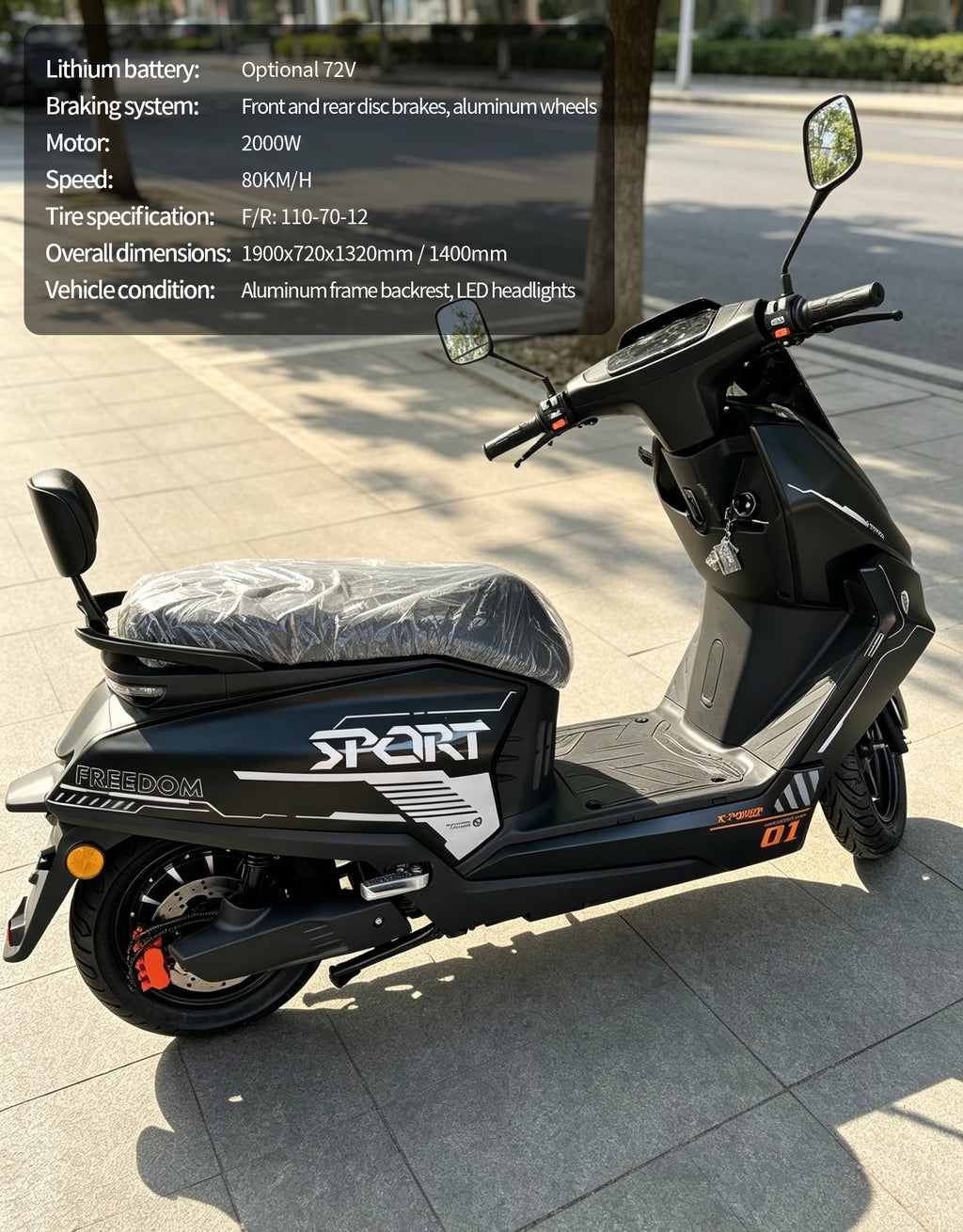 2000W High Speed Electric Scooter Motorcycle | 80km/h Max Speed, Available options. Range, Front & Rear Disc Brakes Adult E-Bike
