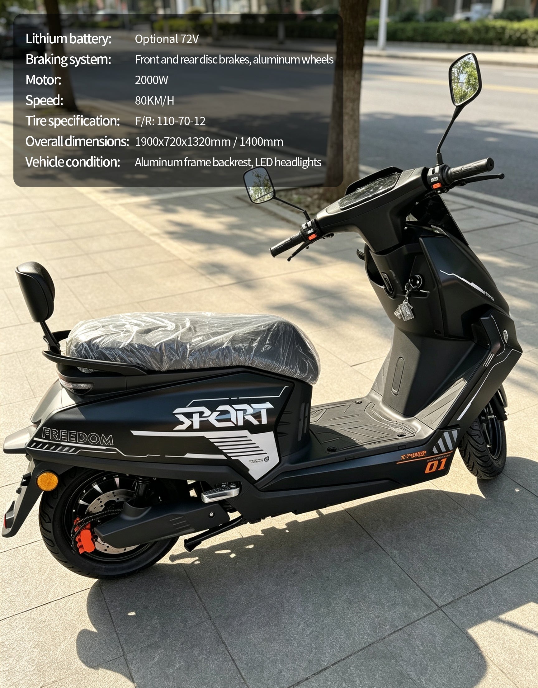 2000W High Speed Electric Scooter Motorcycle | 80km/h Max Speed, Available options. Range, Front & Rear Disc Brakes Adult E-Bike