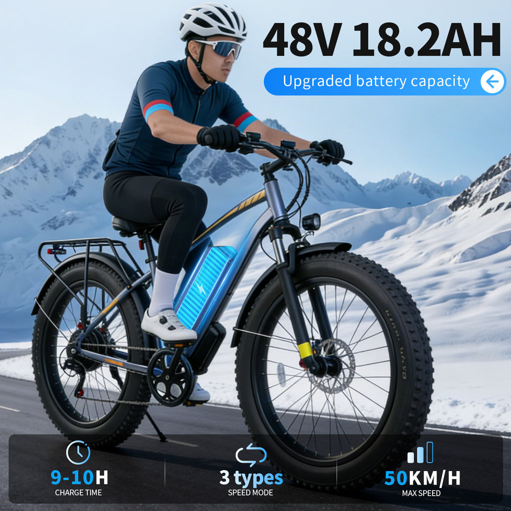 DUOTIN 1500W Fat Tire Electric Bike, 48V 18.2AH Detachable Battery 50KM/H 26"×4.0 All Terrain E-Bike, Aluminum Frame Hydraulic Disc Brake Electric Mountain Bicycle