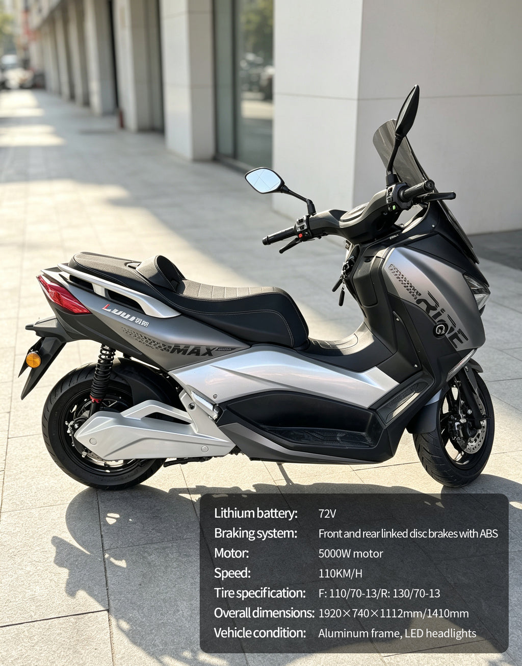 5000W High Speed Maxi Scooter Electric Motorcycle | 120KM/H Top Speed, Over 250KM Range, 72V60AH Lithium Battery, ABS Linked Disc Brakes Adult E-Scooter