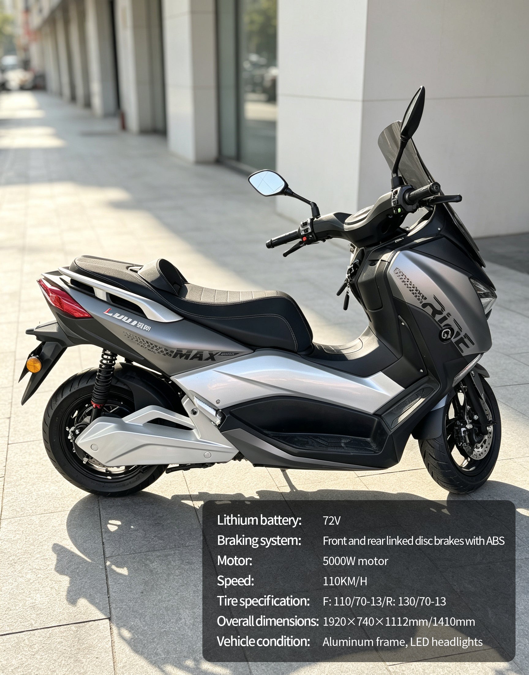 5000W High Speed Maxi Scooter Electric Motorcycle | 120KM/H Top Speed, Over 250KM Range, 72V60AH Lithium Battery, ABS Linked Disc Brakes Adult E-Scooter