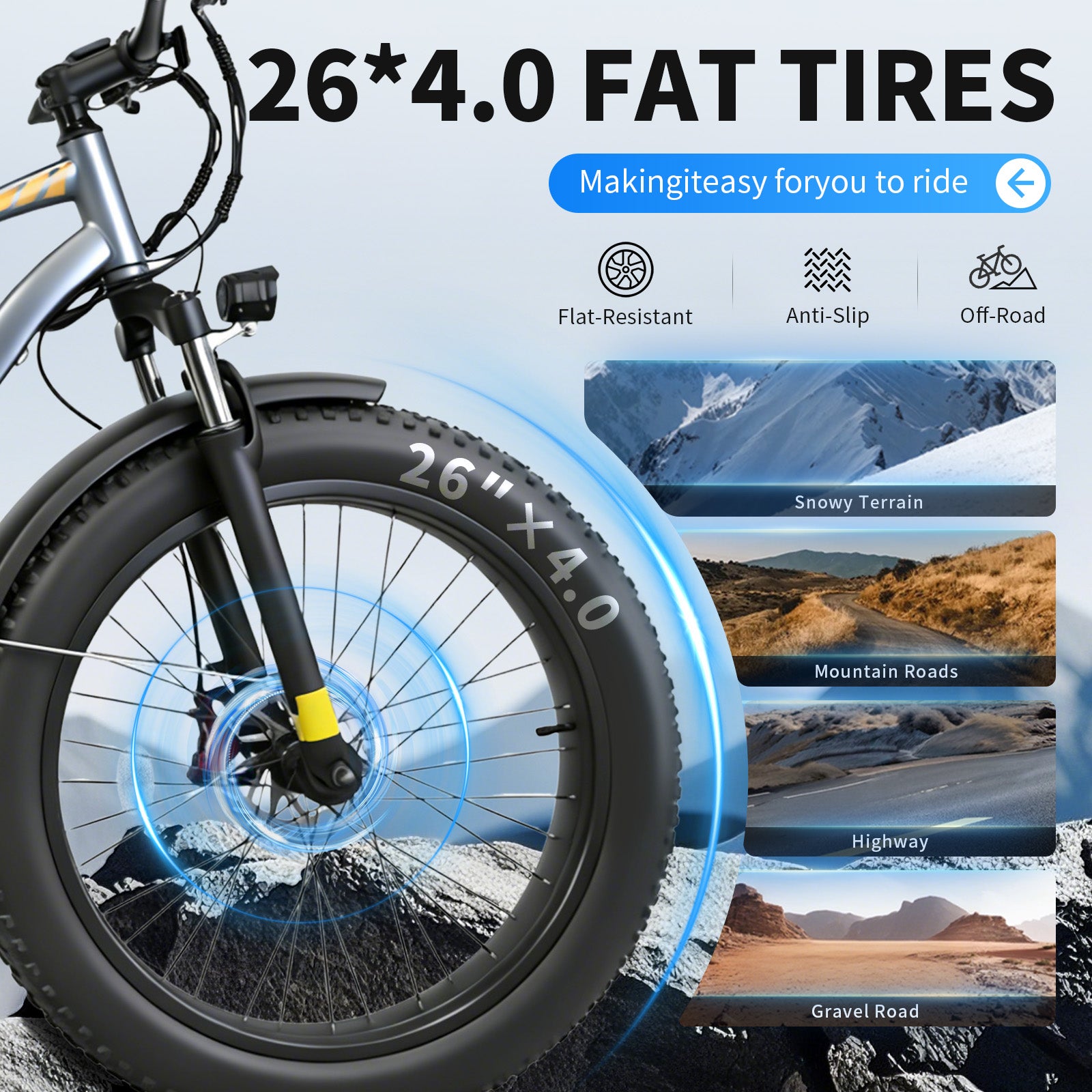 DUOTIN 1500W Fat Tire Electric Bike, 48V 18.2AH Detachable Battery 50KM/H 26"×4.0 All Terrain E-Bike, Aluminum Frame Hydraulic Disc Brake Electric Mountain Bicycle