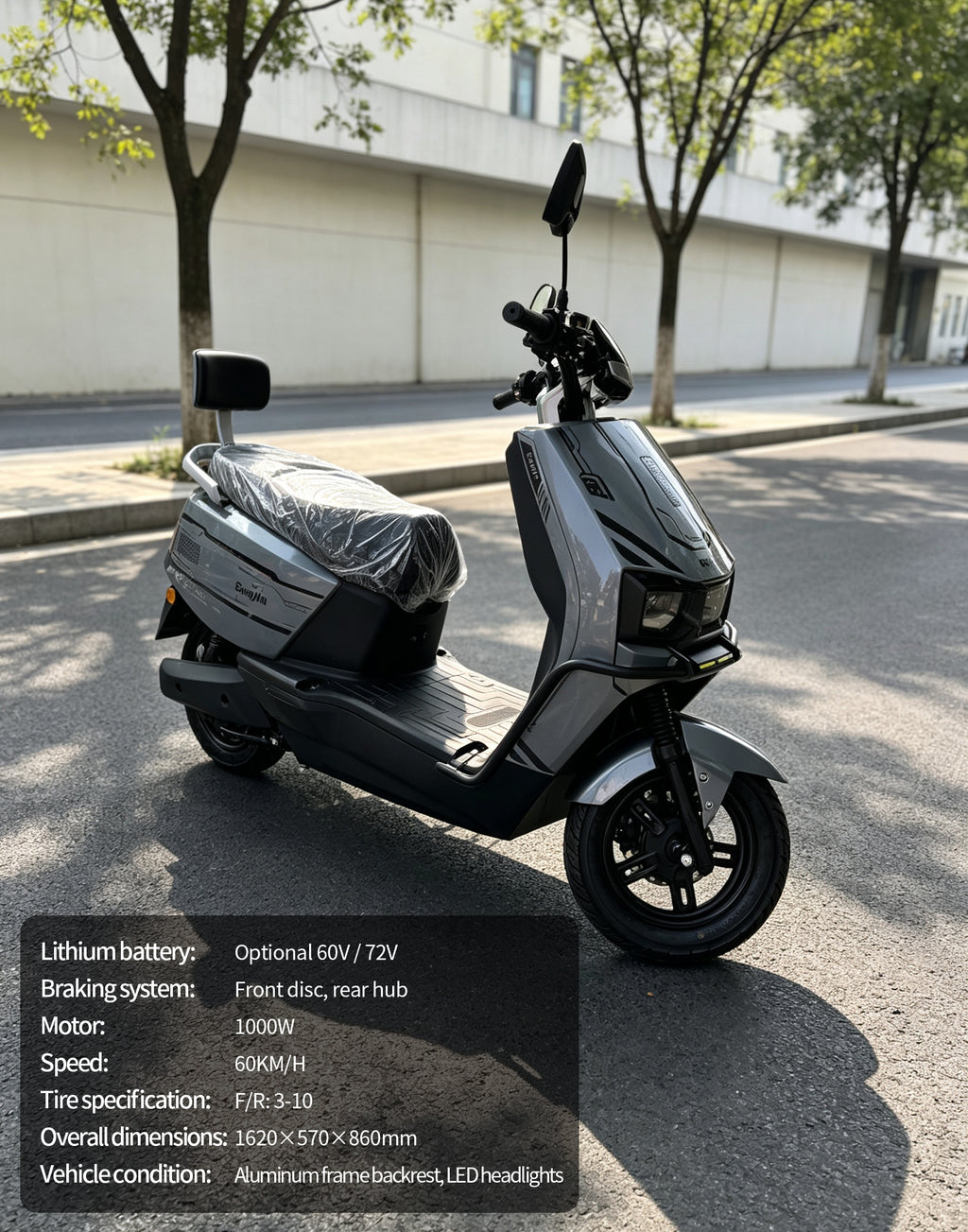 1000W Adult Electric Scooter Motorcycle | Max Speed 60KM/H, Available options.Range, Front Disc Brake Commuter E-Bike with LED Headlight & Backrest