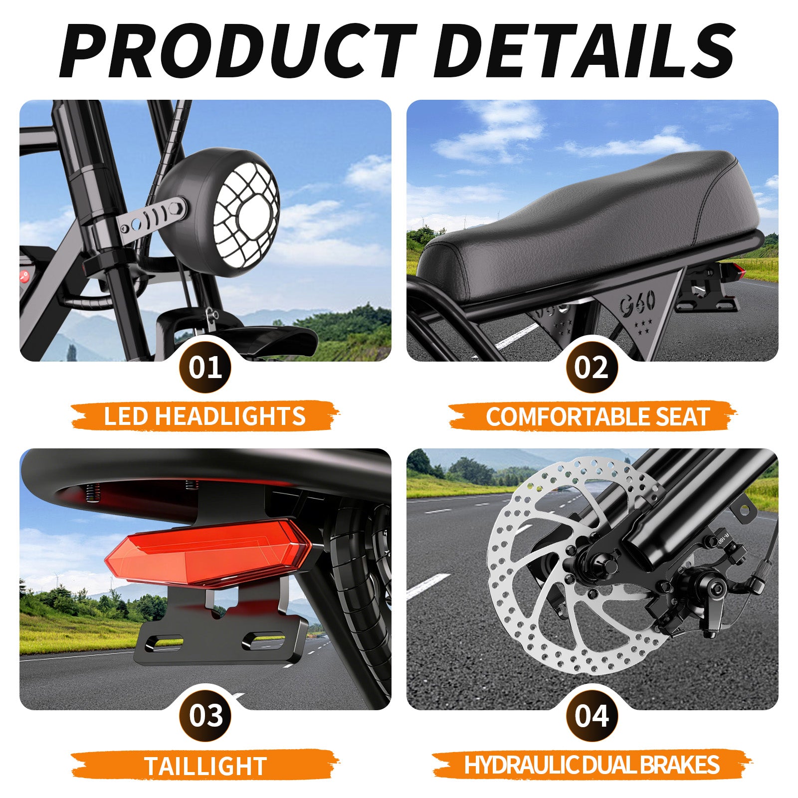 1500W Peak Retro Fat Tire Electric Bike, 48V 20AH Detachable Battery 28MPH Full Suspension E-Bike, 20"×4.0 All Terrain Electric Bicycle with 3 Color Options, Hydraulic Disc Brakes