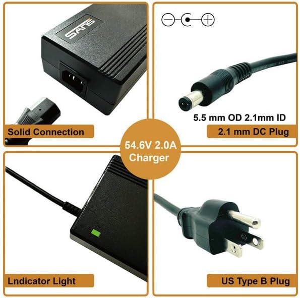 Syvrac 48-54.6V 2A Electric Bike Charger for 48V Lithium Battery Input Voltage AC120V(DC2.1MM Jack Connector)