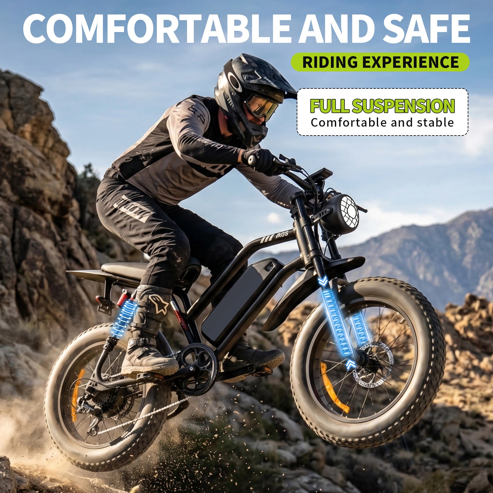 1500W Peak Fat Tire Electric Bike, 48V 15AH Removable Battery E-Bike, 31MPH Full Suspension All-Terrain Electric Bicycle with Hydraulic Disc Brakes