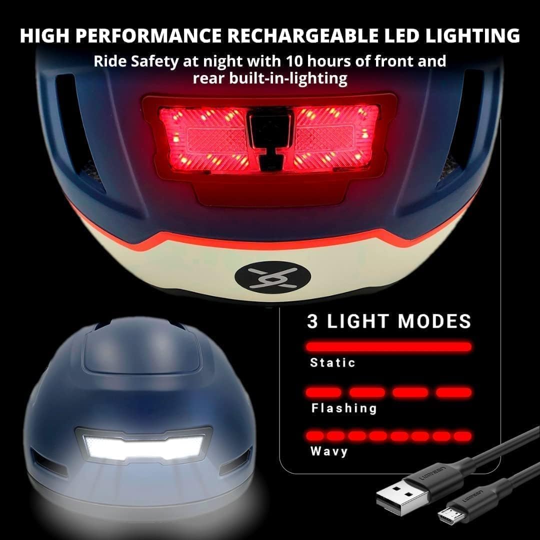 XNITO Bike Helmet with LED Lights - Urban Bicycle Helmet for Adults, Men & Women - CPSC & NTA-8776 Dual Certified - Class 3 E-Bikes, Scooters, Onewheel, Commuter, Mountain