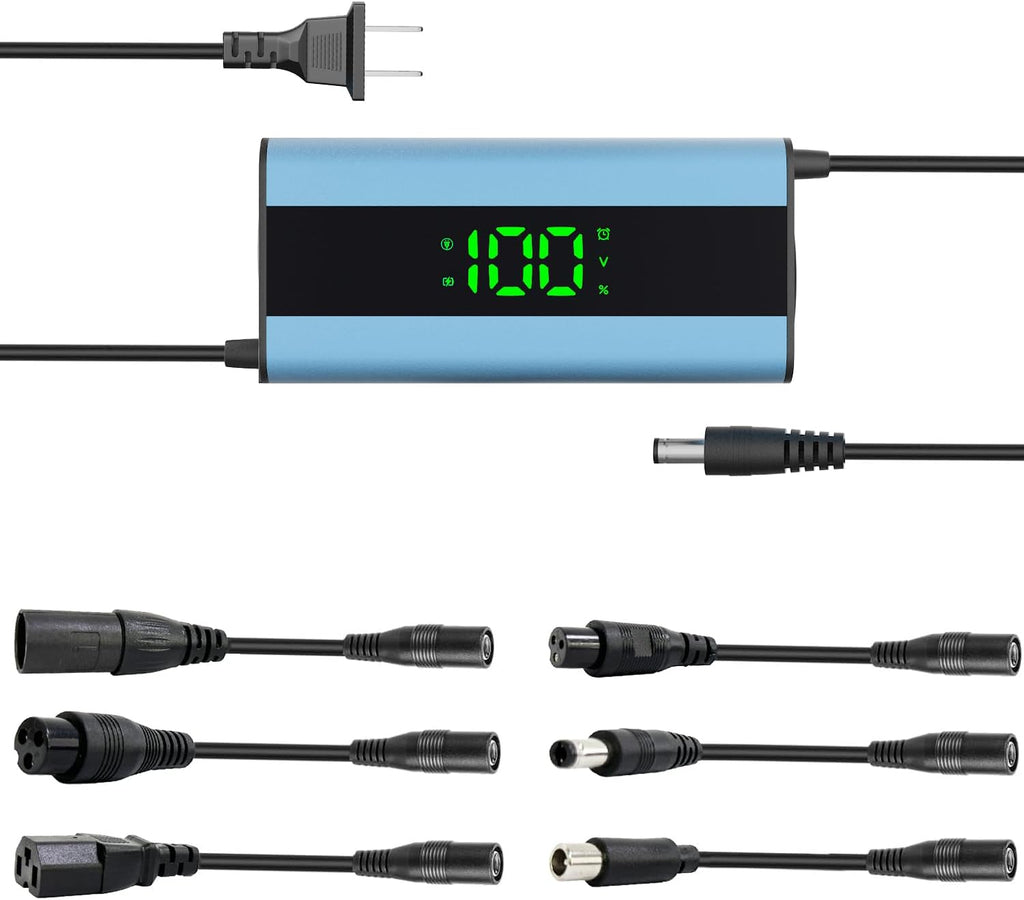 54.6V 2A Electric Scooter Charger with 6-in-1 Universal Plug, Suitable for 48V Electric Scooter and Electric Bicycle Lithium Battery, Intelligent Display Screen, Fast Charging, Overcharge Protection