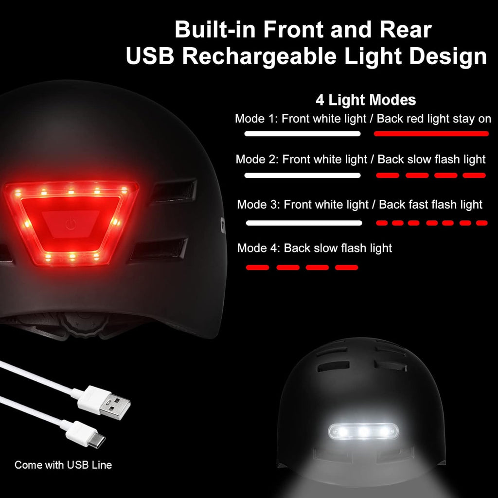 Bike Helmet for Adults with Front and Rear LED Lights - Safety Certified Lightweight Adjustable Bicycle Helmet for Men Women, Perfect for Urban Commuting, Road Cycling, Skating, Scooter