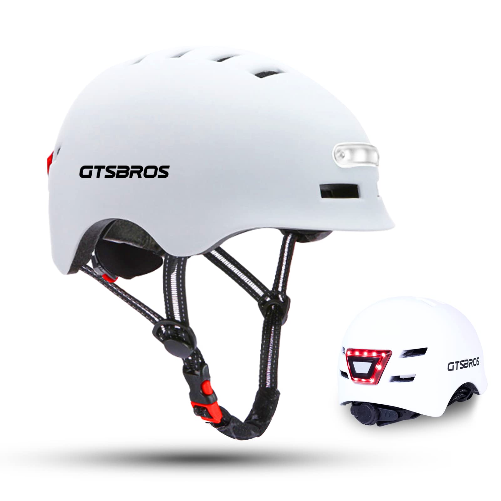 Bike Helmet for Adults with Front and Rear LED Lights - Safety Certified Lightweight Adjustable Bicycle Helmet for Men Women, Perfect for Urban Commuting, Road Cycling, Skating, Scooter