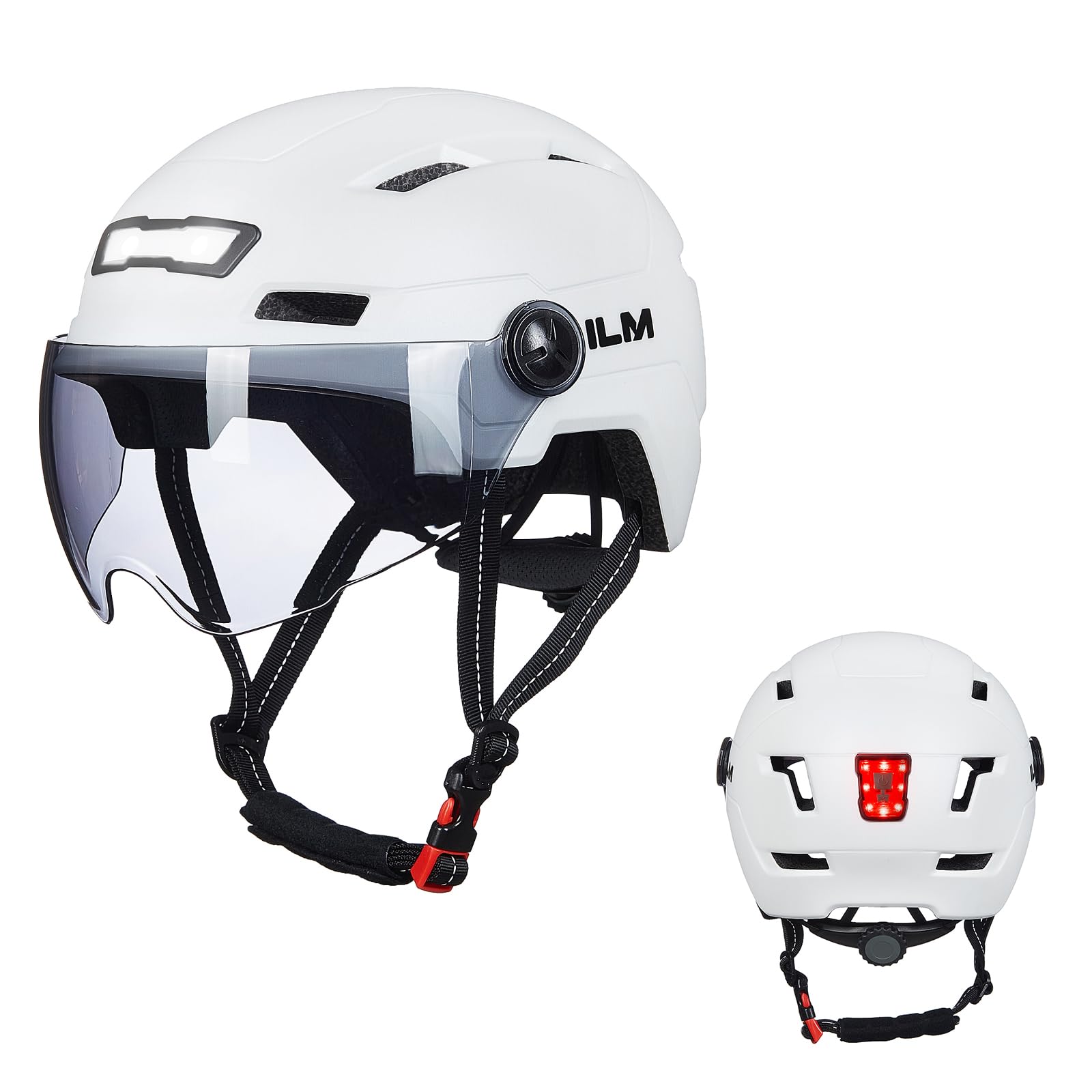 ILM Adult Bike Helmet with USB Rechargeable LED Front and Back Light Mountain&Road Bicycle Helmets for Men Women Removable Goggle Cycling Helmet E3-10L