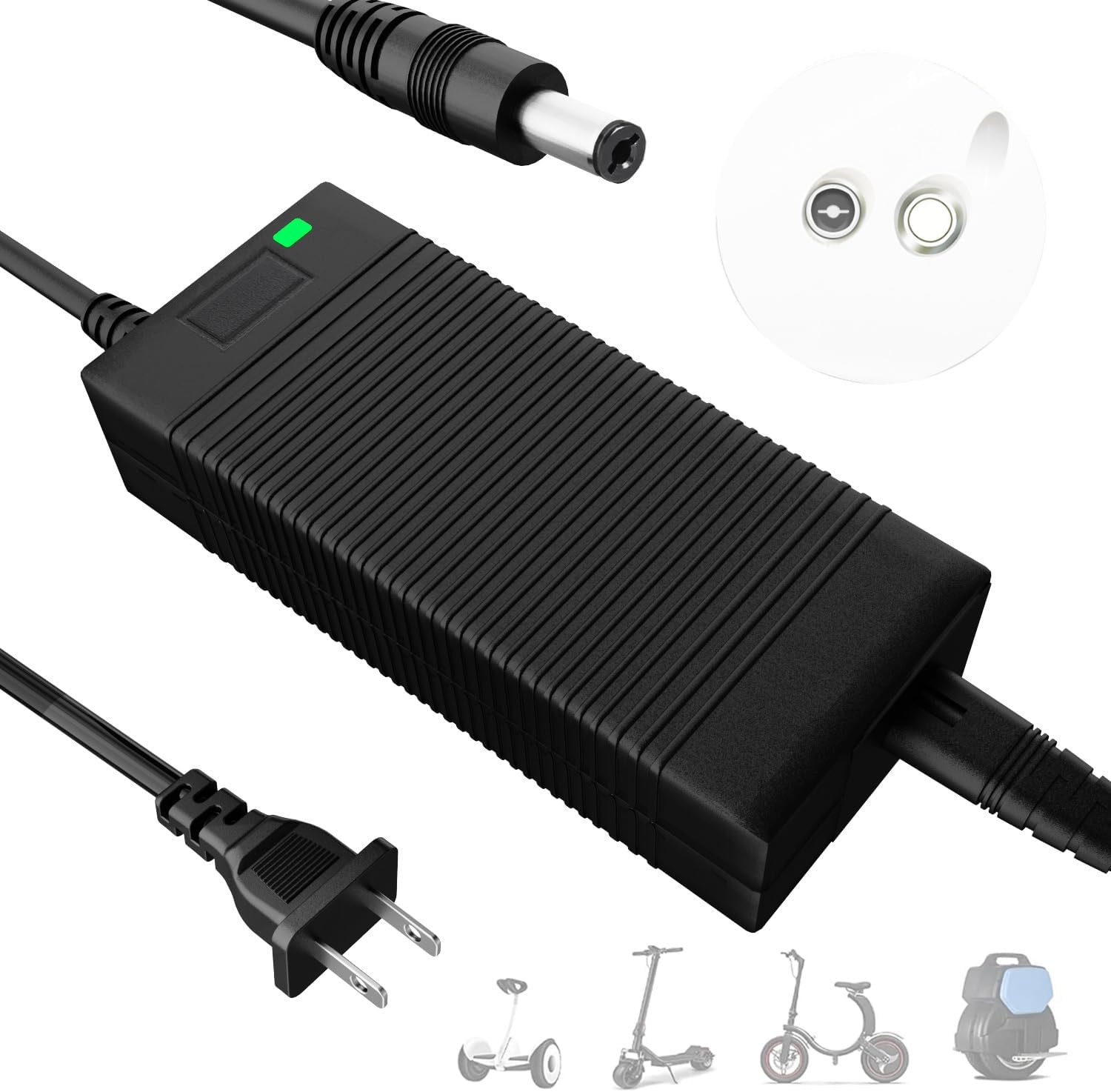 EVAPLUS 54.6V Smart Charger for 48V Lithium Batteries - UL Certified, Fast Charging with Multi-Safety Protection, Compatible with Electric Bikes/Scooters, DC 5.5 * 2.5/2.1mm Connector
