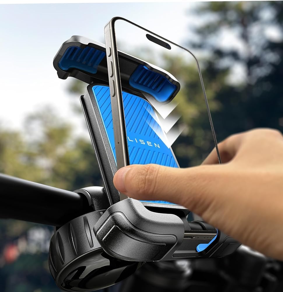 LISEN Bike Phone Holder, [Super Easy Install] Motorcycle Phone Mount Ebike Accessories Bicycle Handlebar Holder Mount Gifts for Adults Kids Men Mountain Mini Bike Scooter Gear Accessories for iPhone