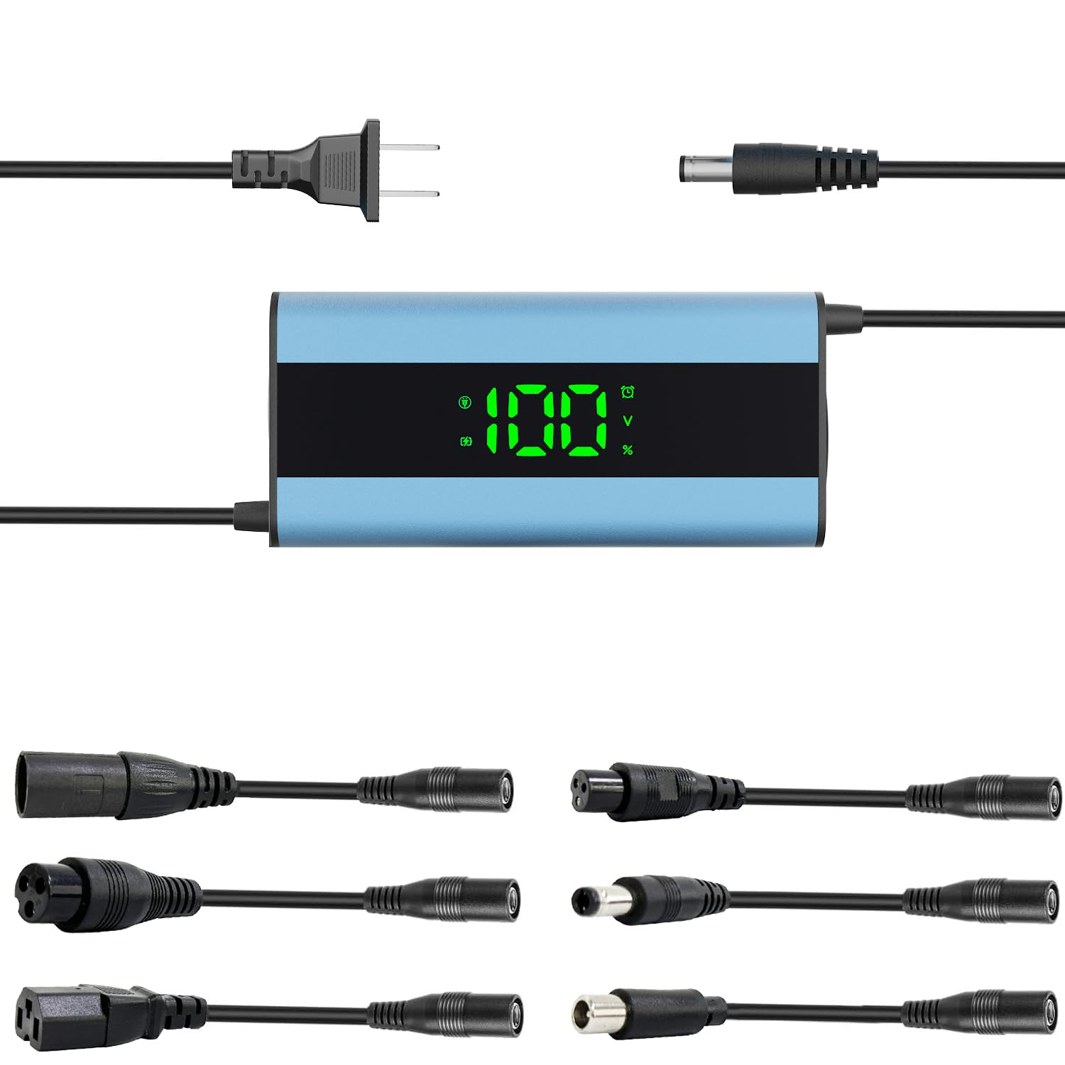 54.6V 3A Electric Scooter Charger 6 in 1 Plugs Universal,for 48V Electric Scooter Ebike Lithium Battery, Smart Display, Fast Charging, Overcharge Protection, Compatible with Multiple Models (54.6 3A)