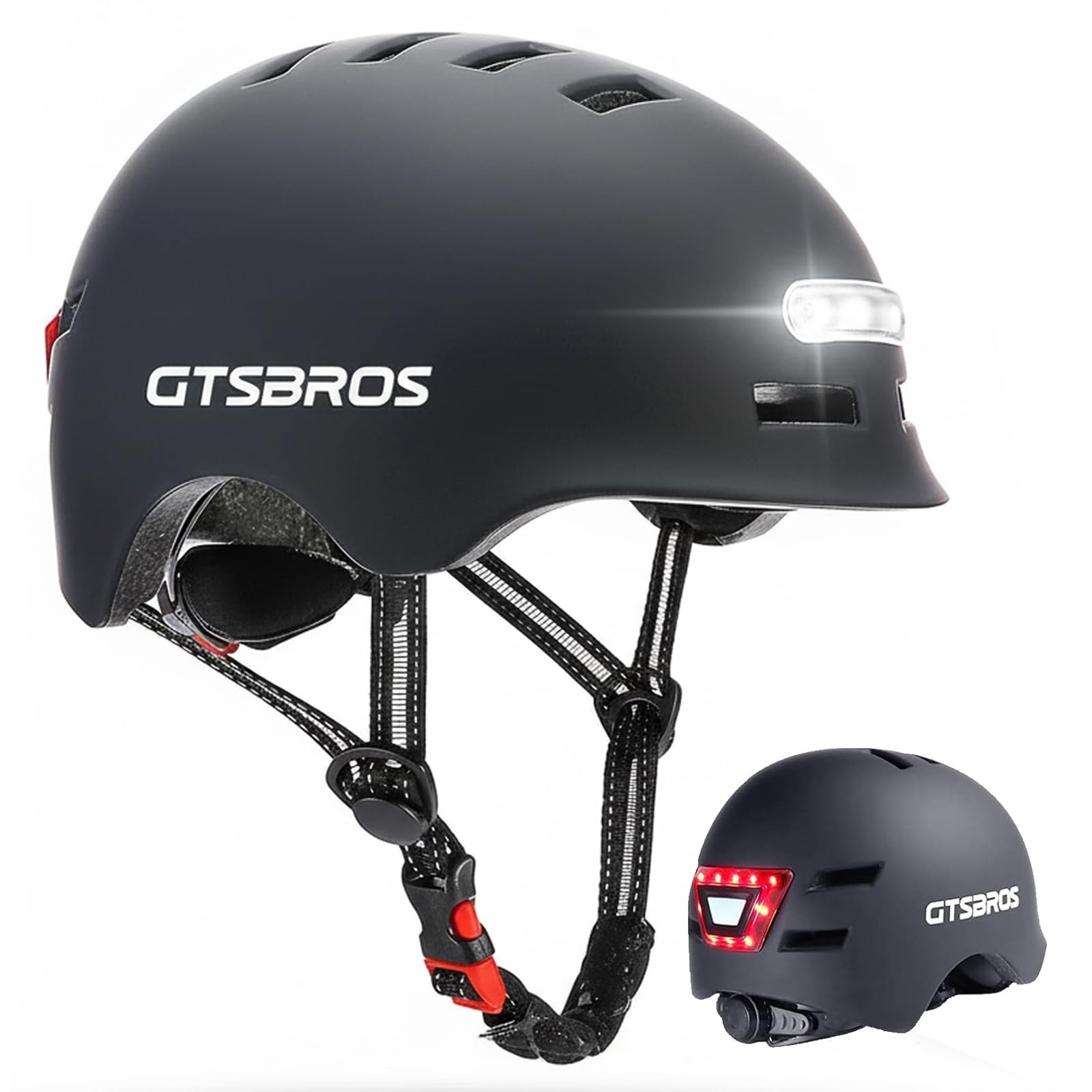 Bike Helmet for Adults with Front and Rear LED Lights - Safety Certified Lightweight Adjustable Bicycle Helmet for Men Women, Perfect for Urban Commuting, Road Cycling, Skating, Scooter