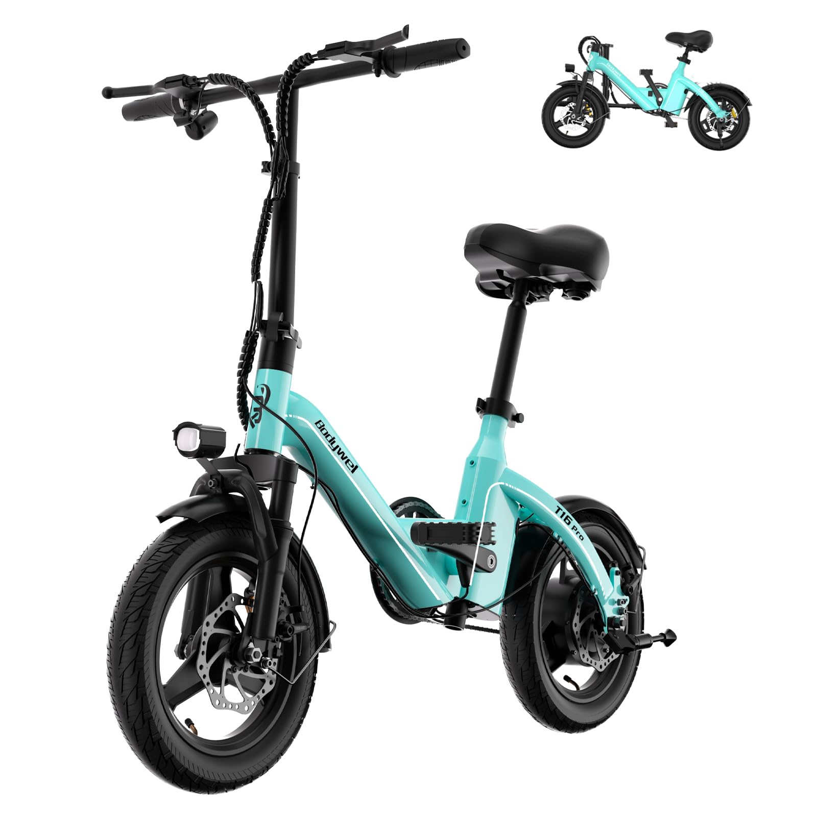 Bodywel Electric Bike for Adults, 14" Mini Foldable Ebike, 400W Peak Motor, 20 MPH, 25 Miles Range, City Commuter