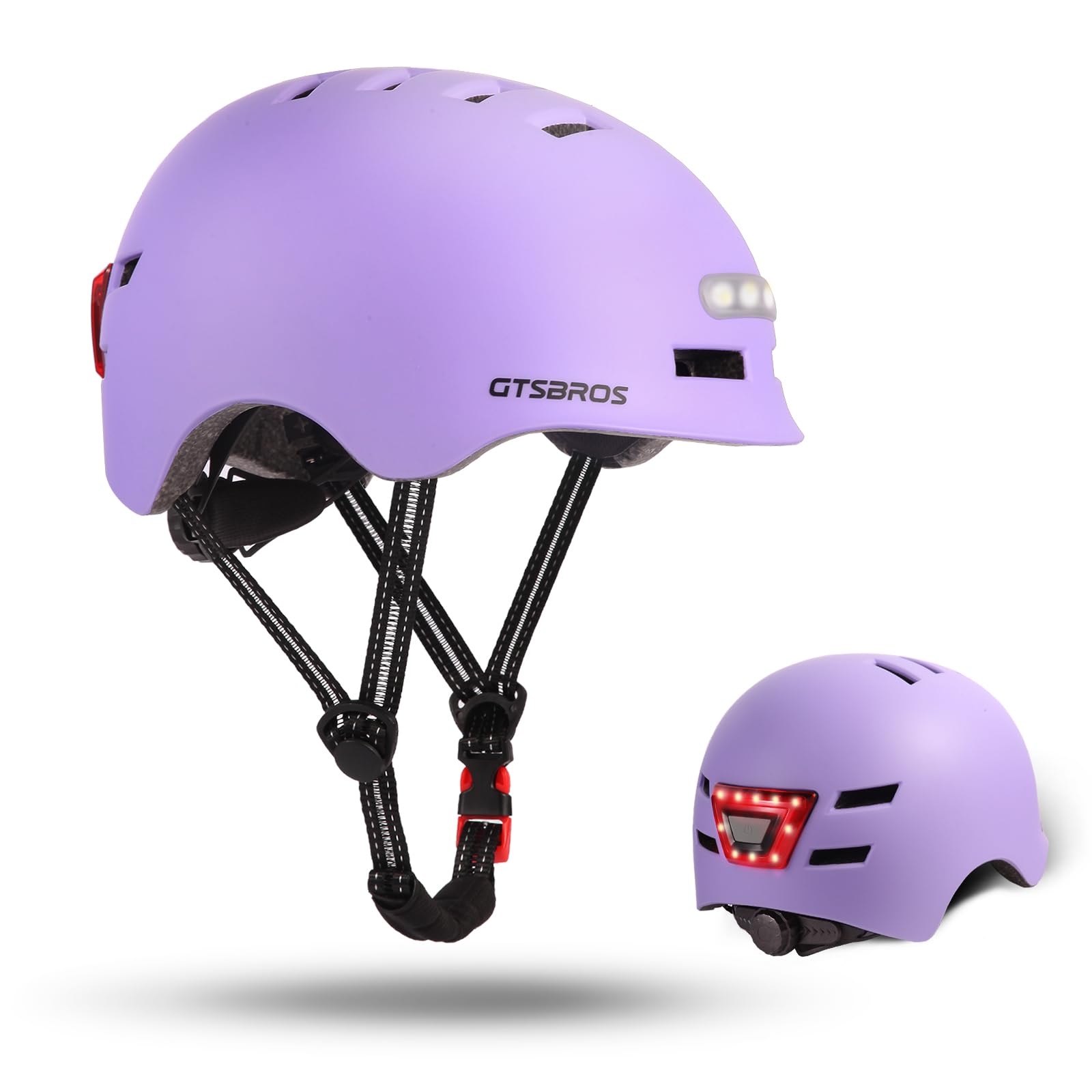 Bike Helmet for Adults with Front and Rear LED Lights - Safety Certified Lightweight Adjustable Bicycle Helmet for Men Women, Perfect for Urban Commuting, Road Cycling, Skating, Scooter