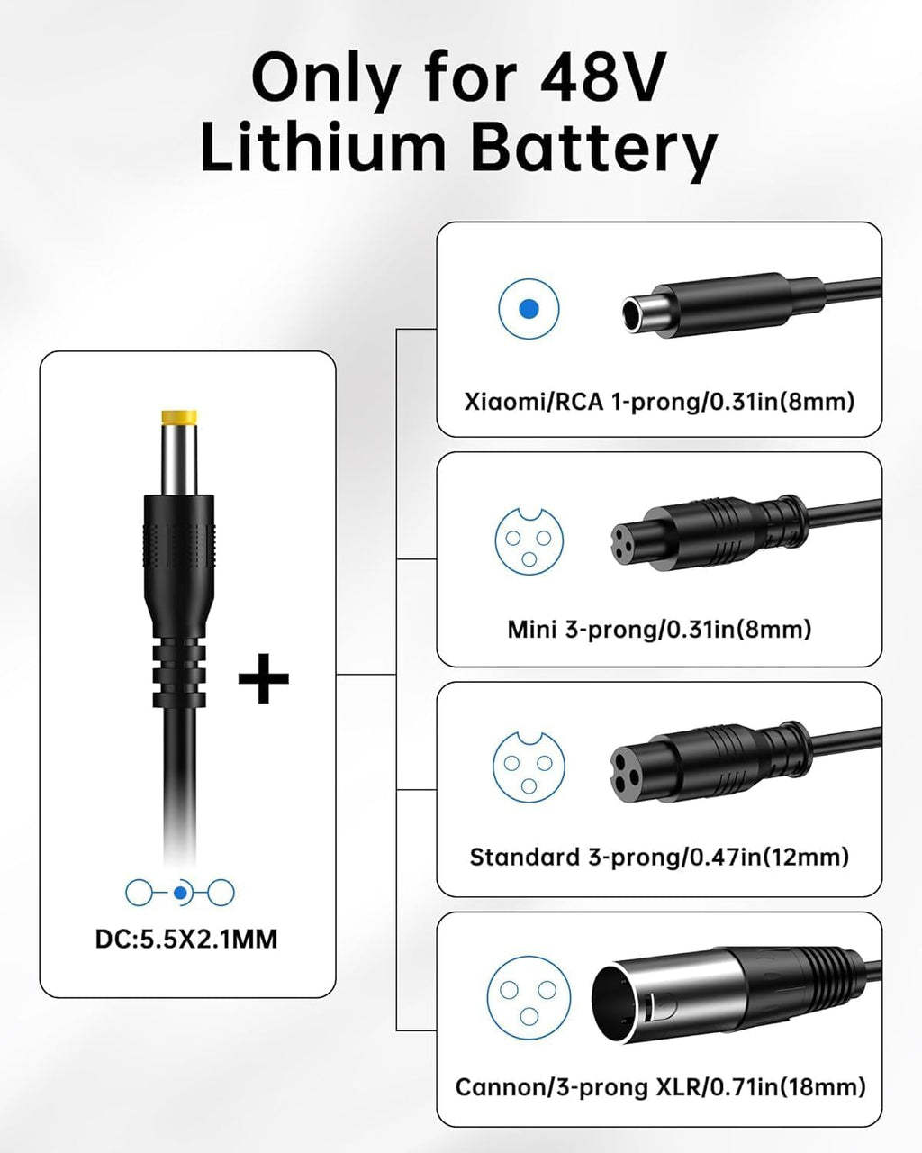 WUKUR 54.6V 2A Electric Scooter Charger 5 Connectors for 48V Lithium Batteries Compatible with Lectric XP 2.0/3.0, for Ecotric City/Beach, for Evercross H5/H7 Ebike