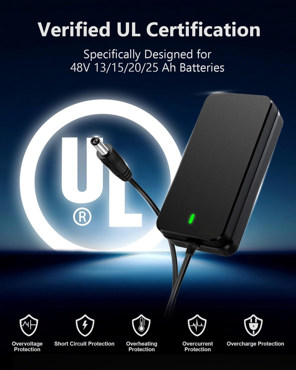 UL Certified 54.6V 3A Faster ebike Charger for 48V Lithium Batteries - with Auto Shutoff, Intelligent Temperature Control, V0 Fireproof Case, Compatible with TST, ESKUTE Electric Bikes