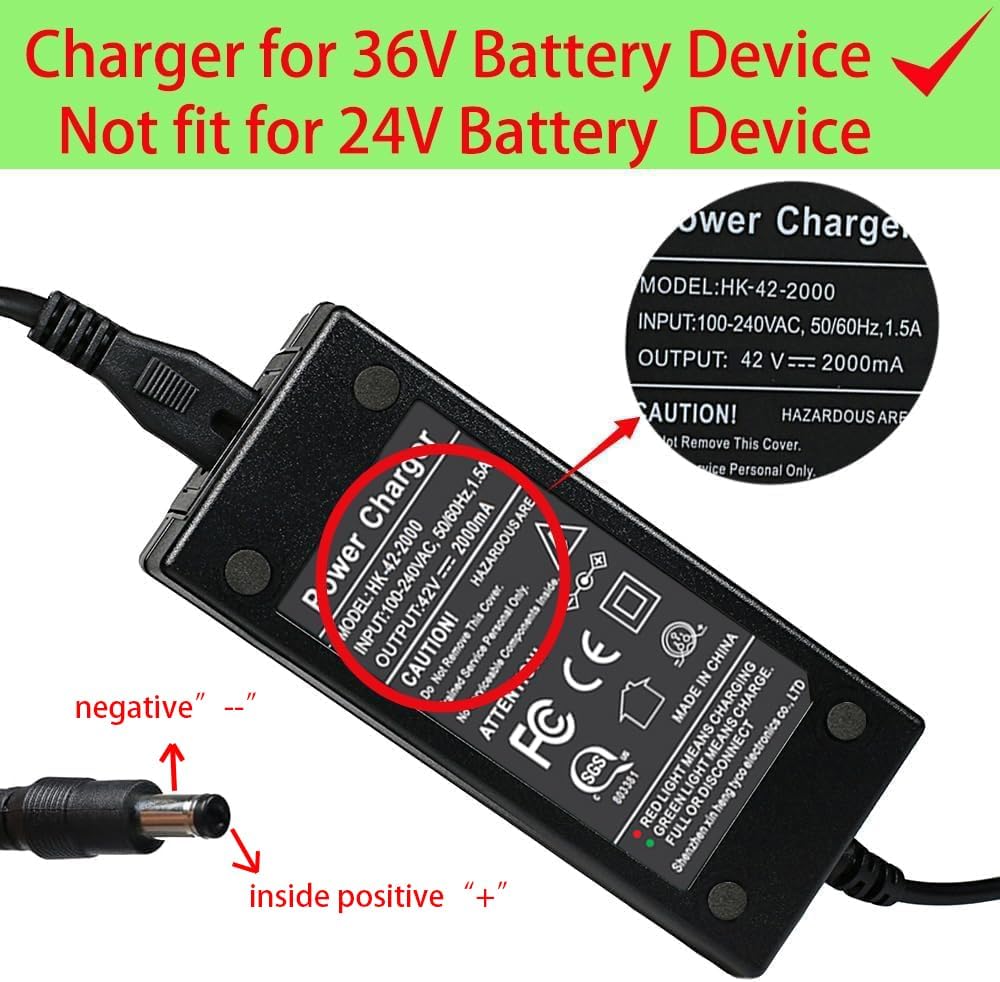 42V 2A DC Male Power Adapter for 36V Electric Bike Lithium Battery Charger,Escooter Ebike Battery Charger Connector Diameter 5.5mmx2.1mm/2.5mm