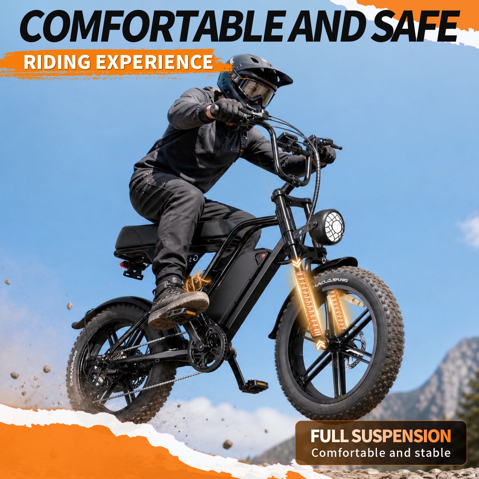 1500W Peak Retro Fat Tire Electric Bike, 48V 20AH Detachable Battery 28MPH Full Suspension E-Bike, 20"×4.0 All Terrain Electric Bicycle with 3 Color Options, Hydraulic Disc Brakes