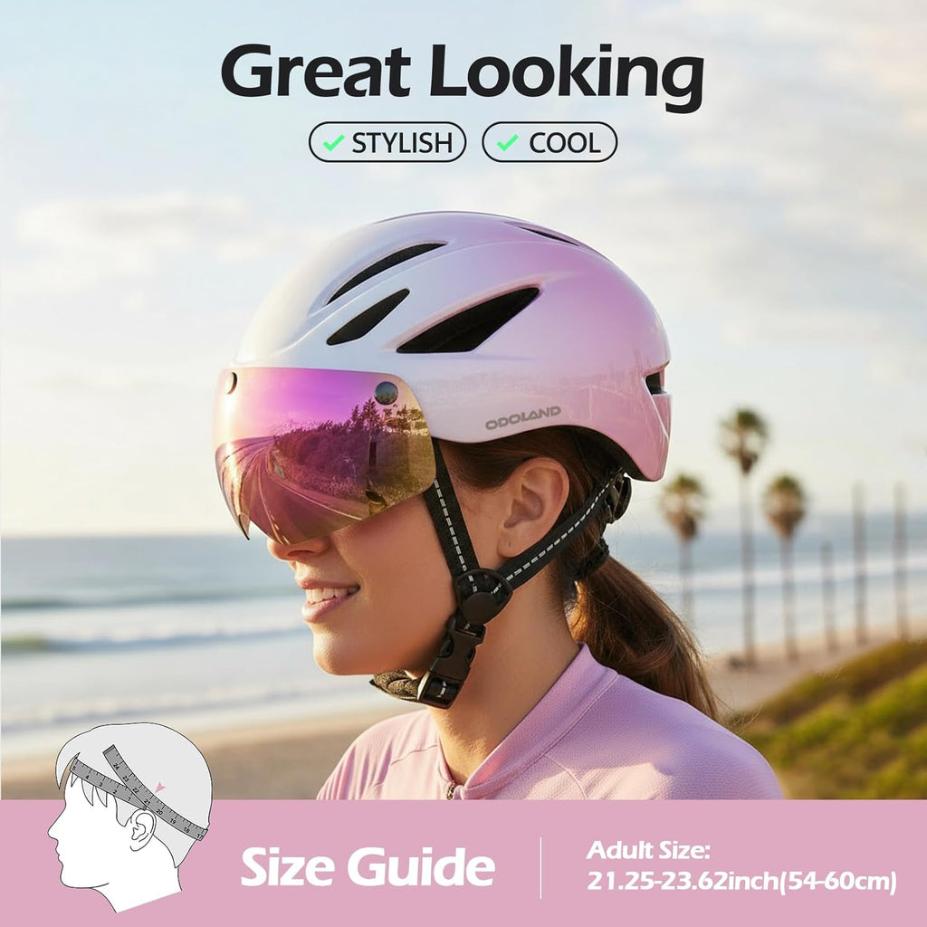 Odoland Bike Helmet with Magnetic Sun Visor for Adults, Glasses-Friendly Design Adjustable Dial Cycling Helmet for Men & Women, Urban Riding Bicycle Helmet for Mountain, Road, E-Bike, Commuting