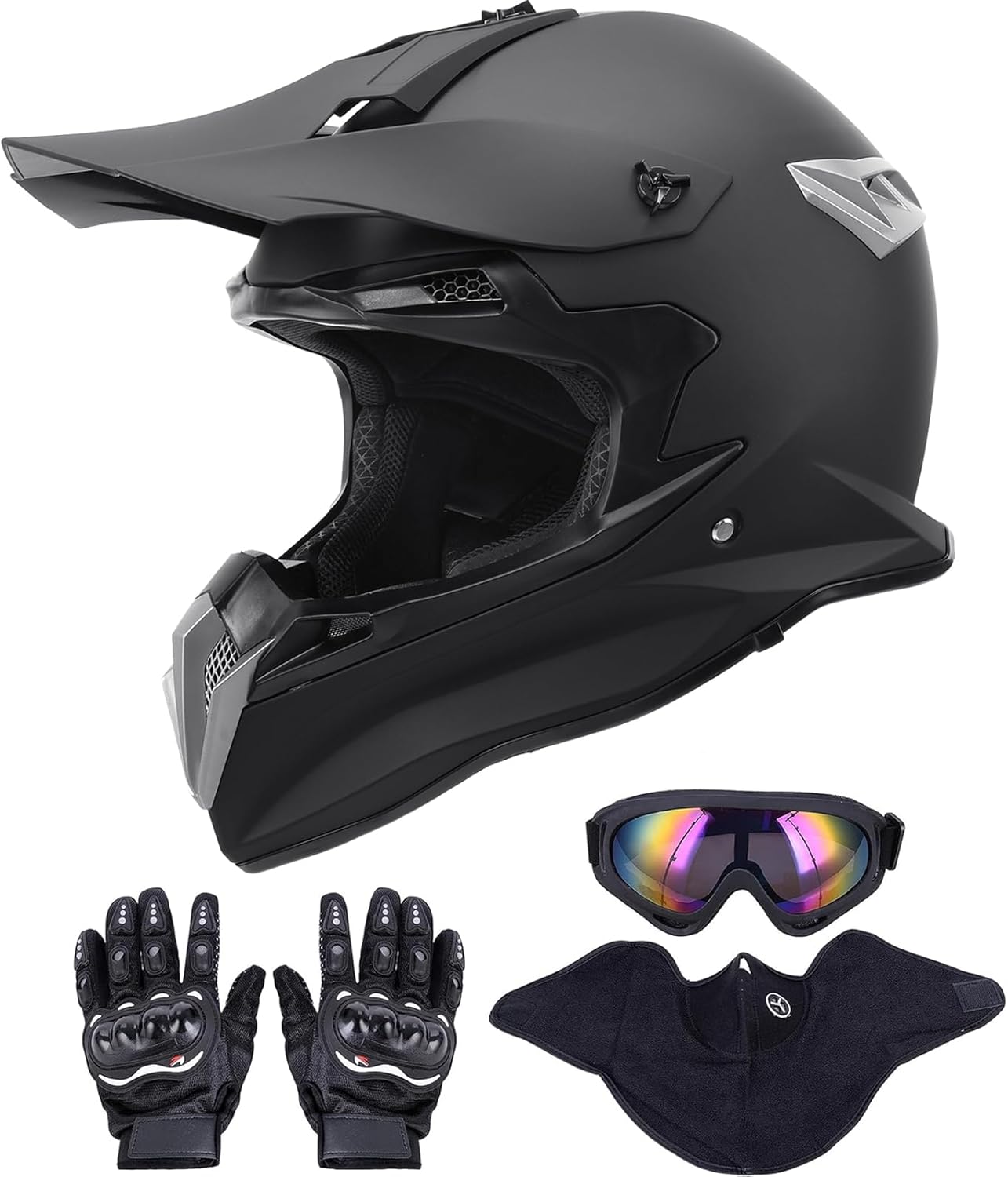 OUMURS Adult Motocross Dirt Bike Helmet with Goggles, Gloves & Mask Dirt Bike ATV Helmet for Unisex-Adult Men Women Adjustable Sun Visor DOT/FMVSS-218 Off-Road Motorcycle Helmet UTV Helmet Downhill