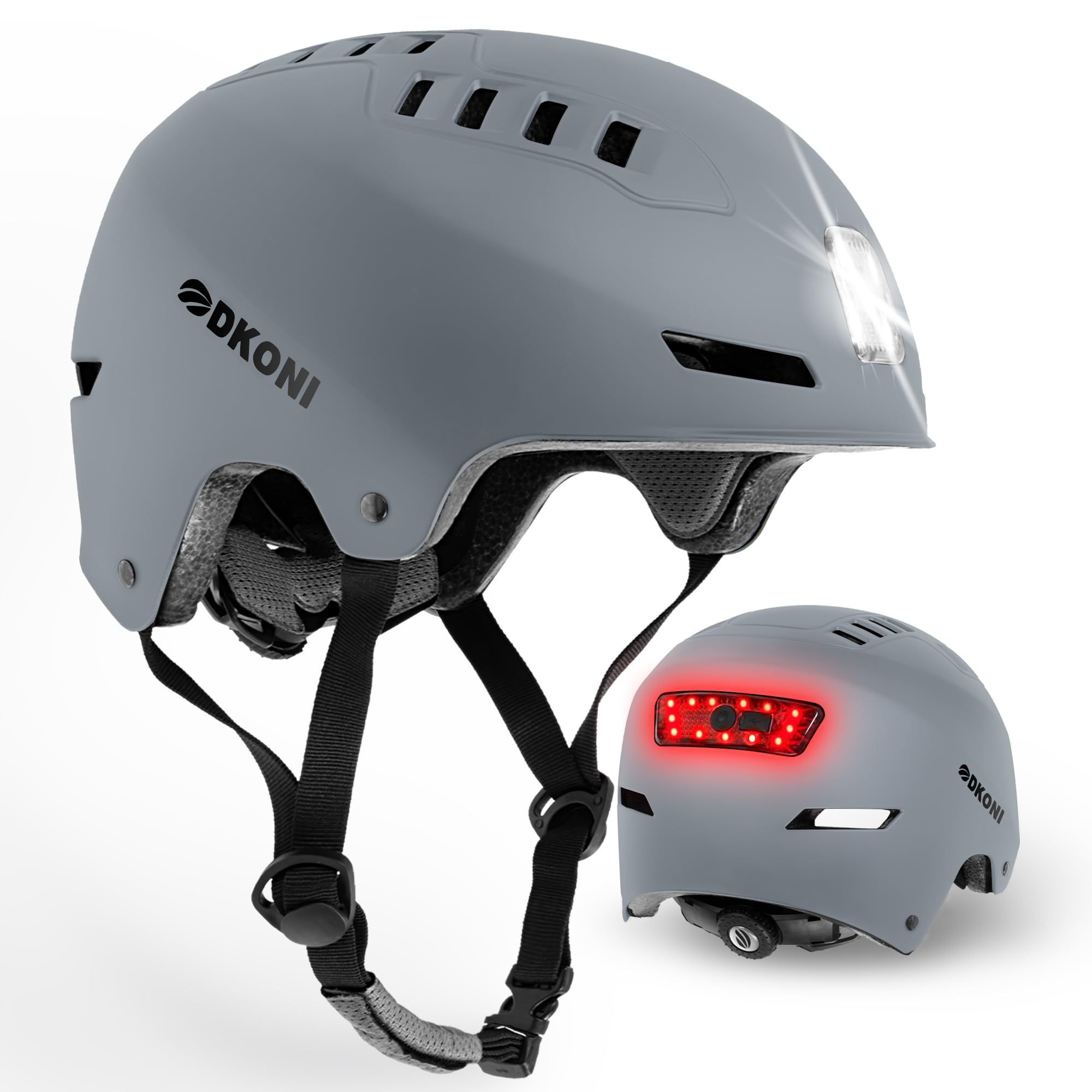 DKONI Bike Helmet with LED Lights Bicycle Helmets Commuter Cycling Helmet USB Rechargeable Front & Back LED Light Helmet for Adult Men Women