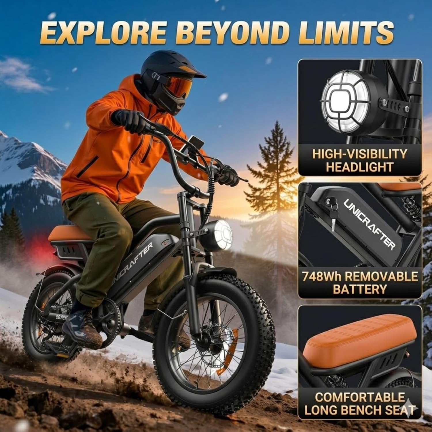 Leeyalan Electric Bicycle for Adults 750W Motor 21MPH 50 Miles Removable 48V Battery, 20/16"x4.0"Fat Tire Dual Disc Brakes, ebike Suitable for City Commuting