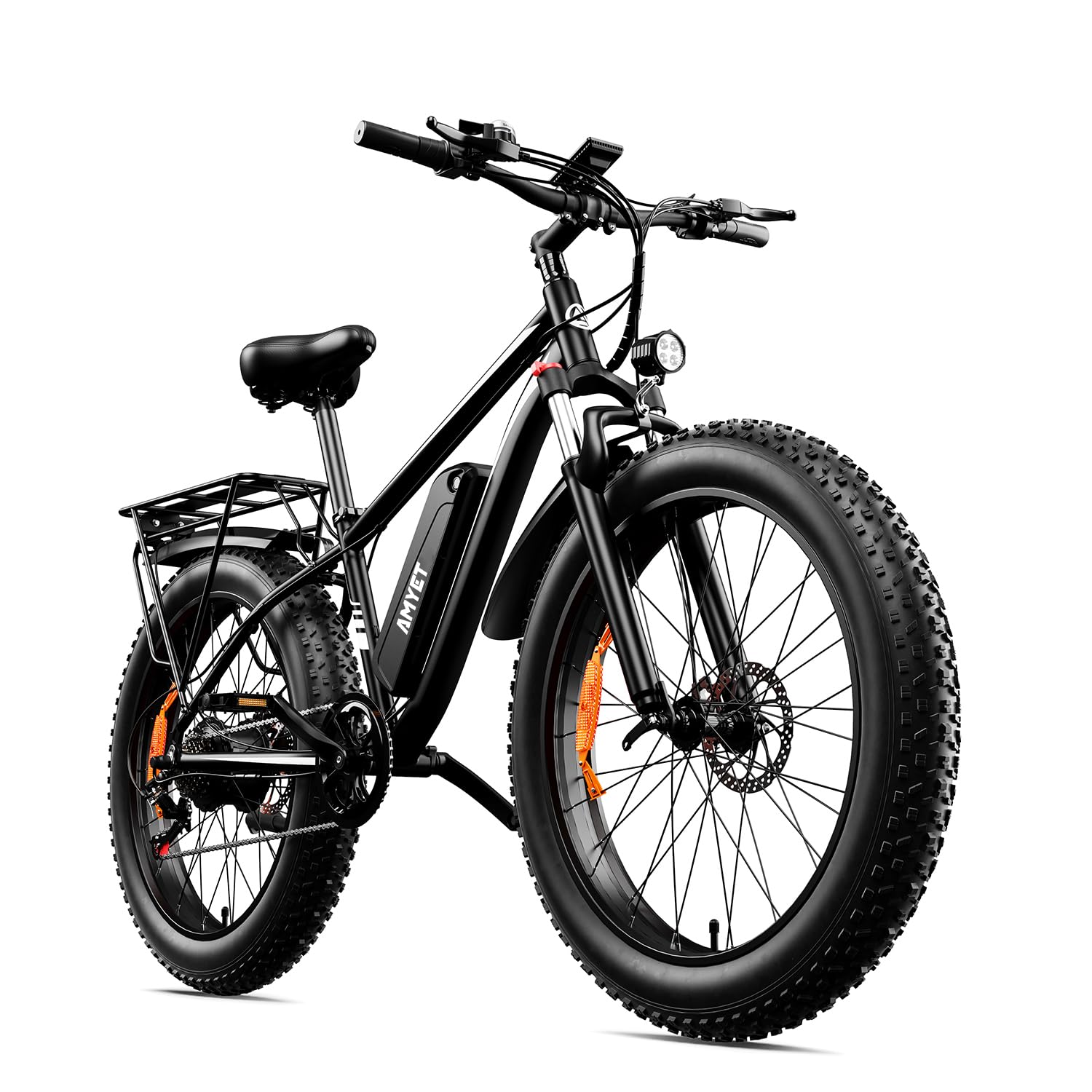 AMYET Electric Bike for Adults Peak 1500W Electric Bicycle 48V 15AH (720WH) Battery EBike 26" Fat Tire Mountain 28mph 7 Speed Gears Electric Bike with Pannier Bag