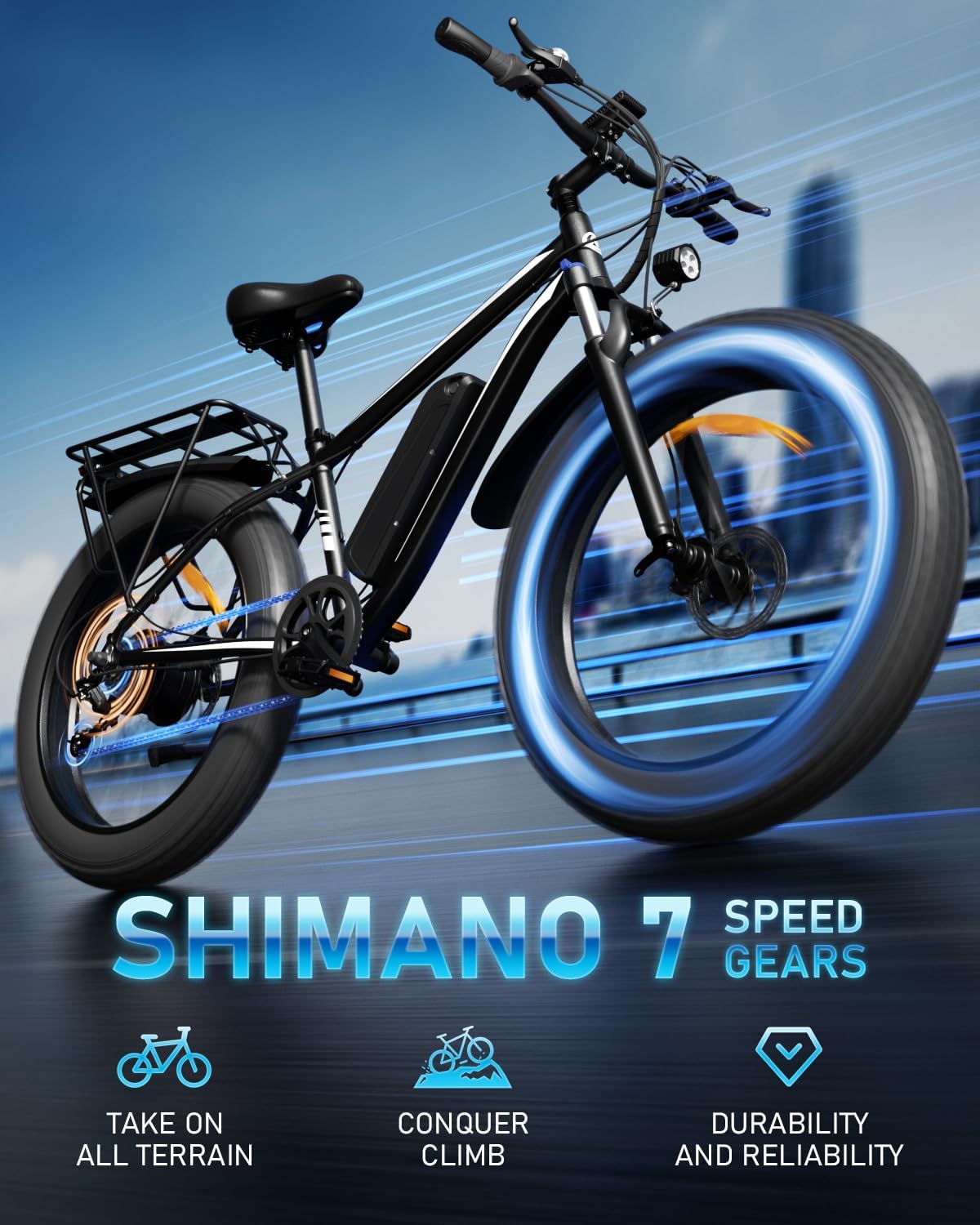 EB26 Peak 1500W Electric Bike for Adults, Electric Bicycle with 48V 15AH (720WH) Removable Battery,26"x4" Fat Tire Ebike 28mph 7 Speed Gears Mountain Dirt Bike