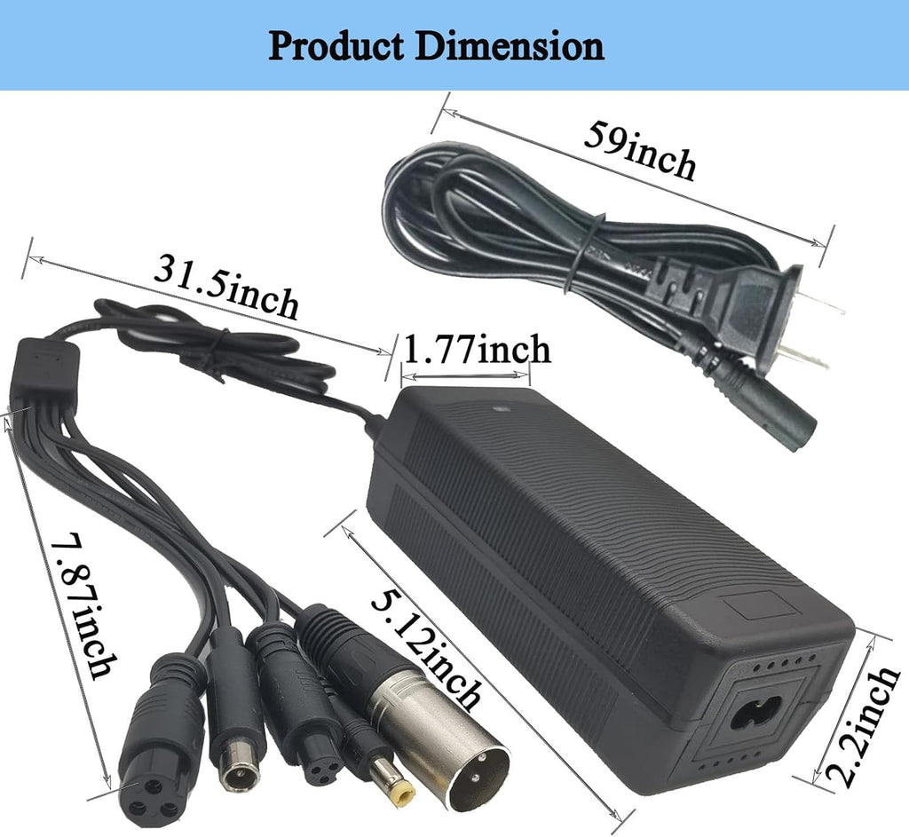 Electric Bike Charger 48V, 54.6V 2A Charger (5 Plugs) Fast Universal for 48V Lithium Battery, Compatible with Ebike, One Wheel, Electric Bicycle, Rad Power Bike
