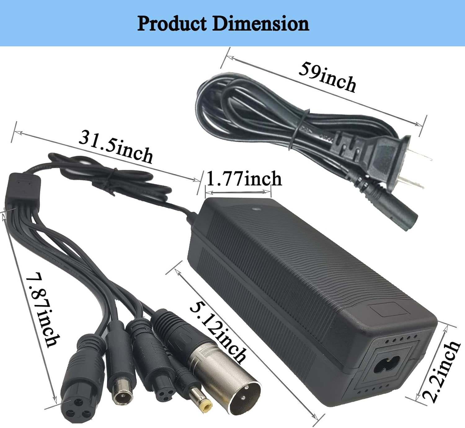 Electric Bike Charger 48V, 54.6V 2A Charger (5 Plugs) Fast Universal for 48V Lithium Battery, Compatible with Ebike, One Wheel, Electric Bicycle, Rad Power Bike