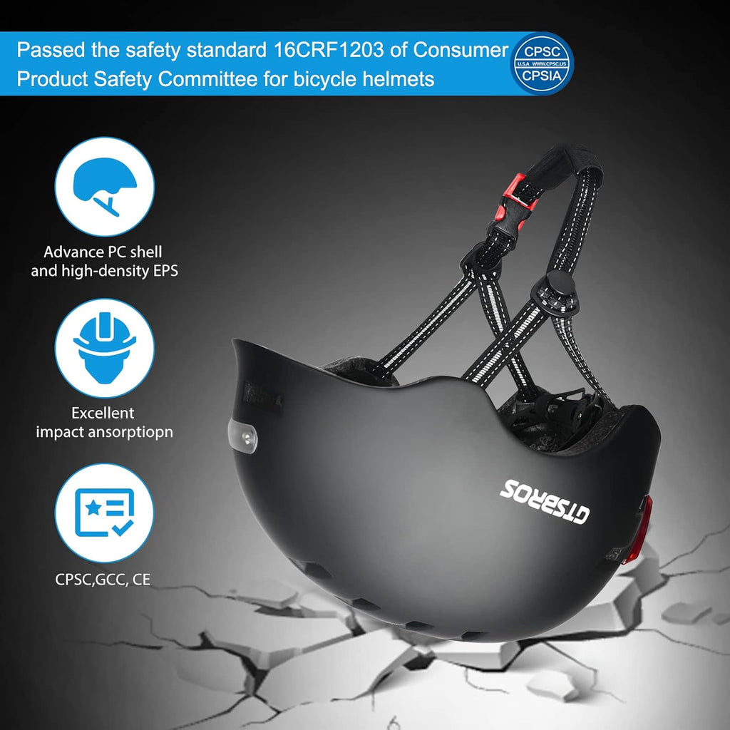 Bike Helmet for Adults with Front and Rear LED Lights - Safety Certified Lightweight Adjustable Bicycle Helmet for Men Women, Perfect for Urban Commuting, Road Cycling, Skating, Scooter