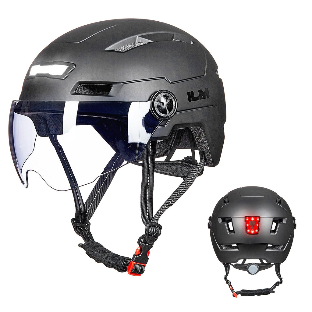 ILM Adult Bike Helmet with USB Rechargeable LED Front and Back Light Mountain&Road Bicycle Helmets for Men Women Removable Goggle Cycling Helmet E3-10L