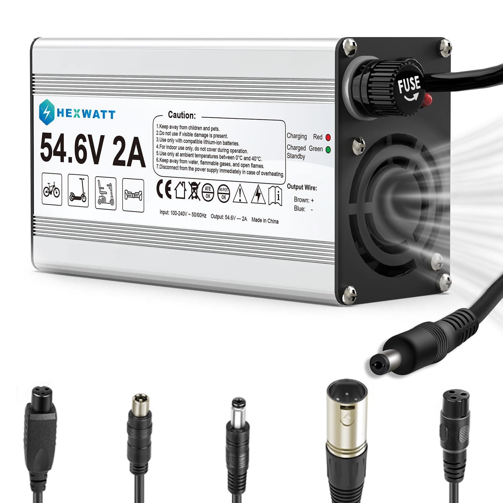 54.6V 2A Charger for 48V Lithium-ion Battery ebike Electric Bike Electric Scooter Hoverboard Battery Charger Replacement with 6 Connectors
