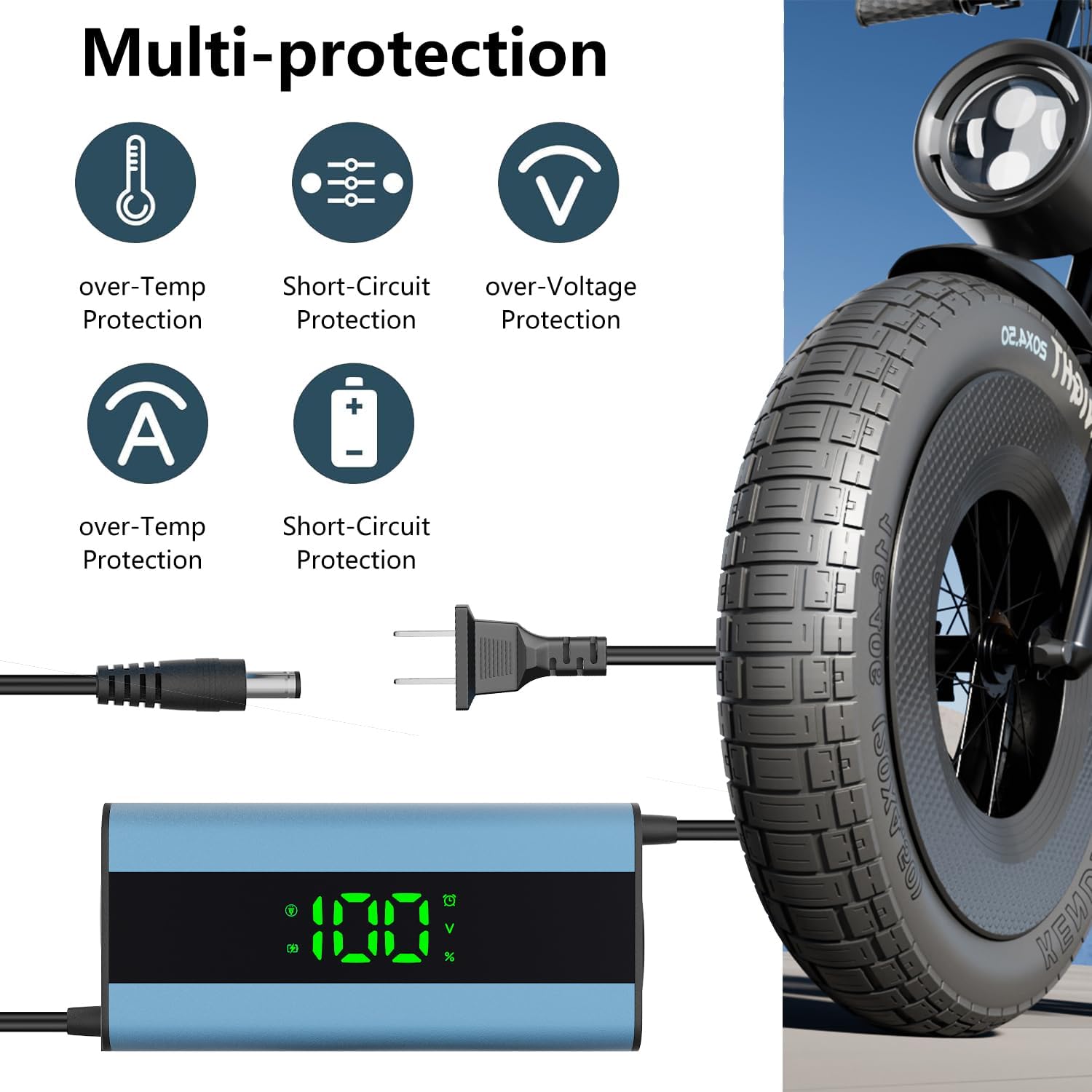 54.6V 3A Electric Scooter Charger 6 in 1 Plugs Universal,for 48V Electric Scooter Ebike Lithium Battery, Smart Display, Fast Charging, Overcharge Protection, Compatible with Multiple Models (54.6 3A)