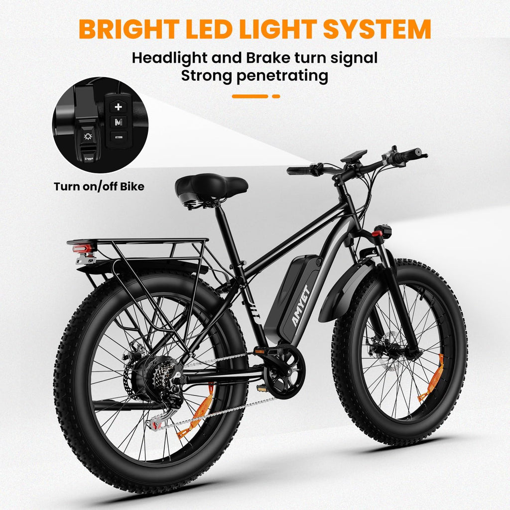 AMYET EB26 Electric Bike for Adults Peak 1500W Electric Bicycle 48V 15AH (720WH) Battery Electric Bike 26" Fat Tire Mountain 28mph 7 Speed Gears Ebike