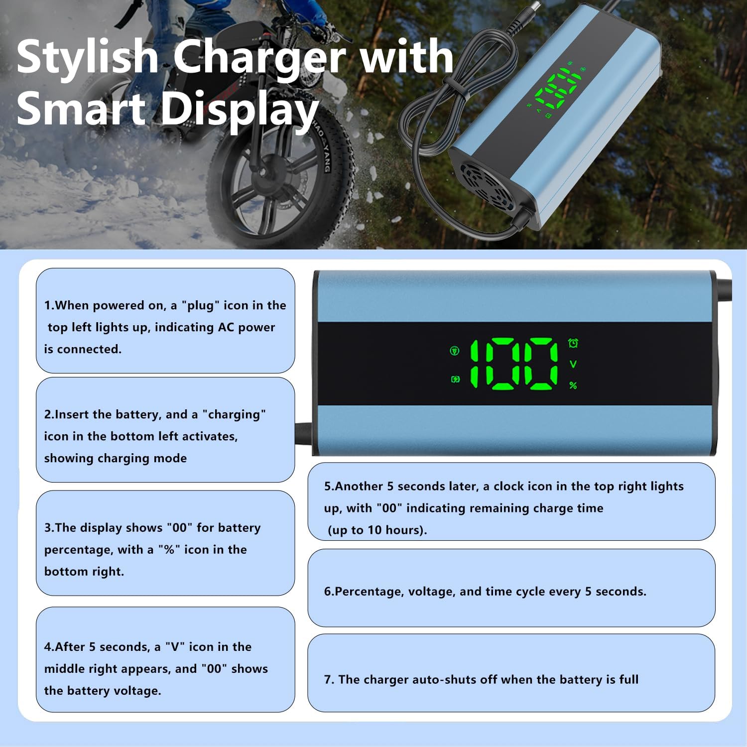 54.6V 3A Electric Scooter Charger 6 in 1 Plugs Universal,for 48V Electric Scooter Ebike Lithium Battery, Smart Display, Fast Charging, Overcharge Protection, Compatible with Multiple Models (54.6 3A)