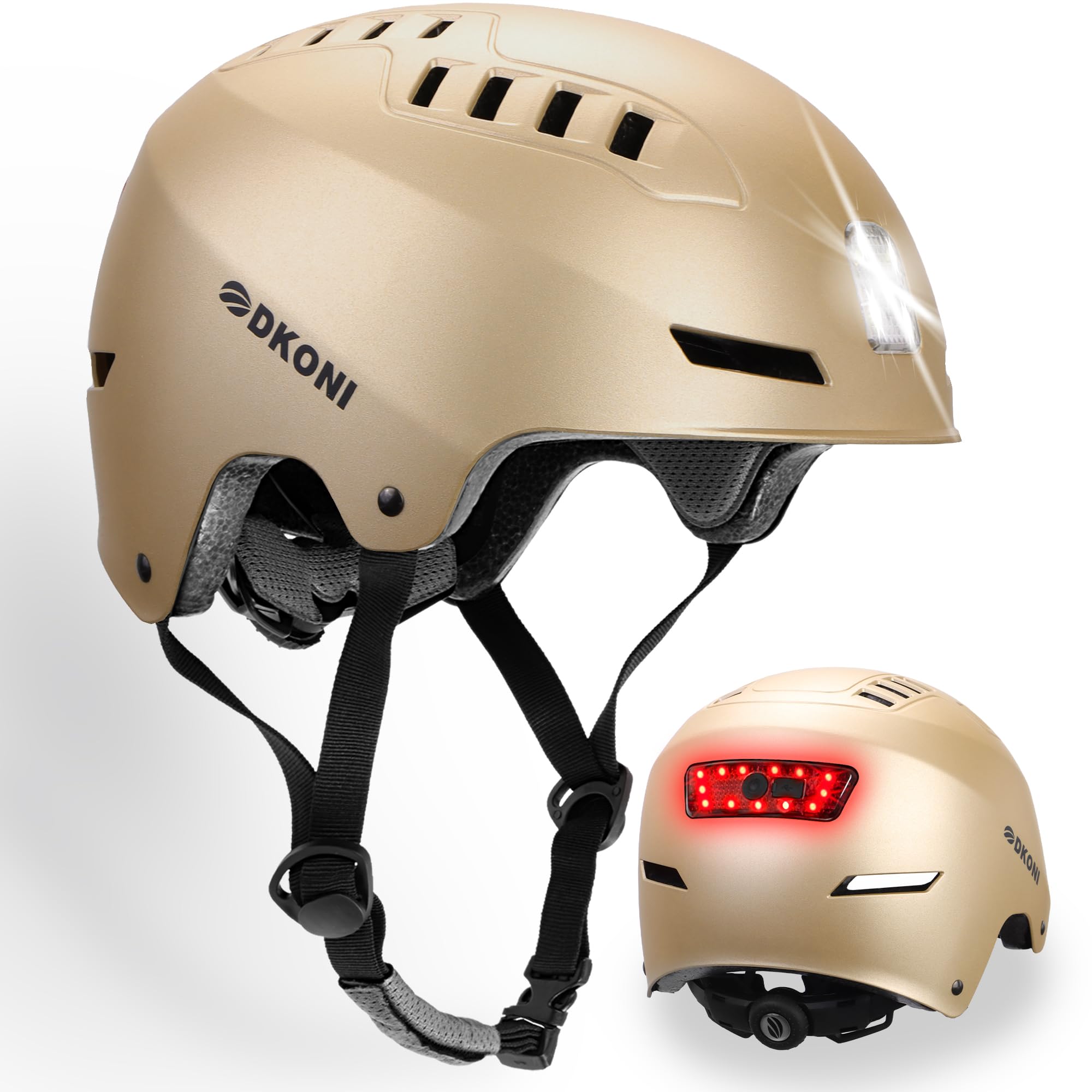 DKONI Bike Helmet with LED Lights Bicycle Helmets Commuter Cycling Helmet USB Rechargeable Front & Back LED Light Helmet for Adult Men Women