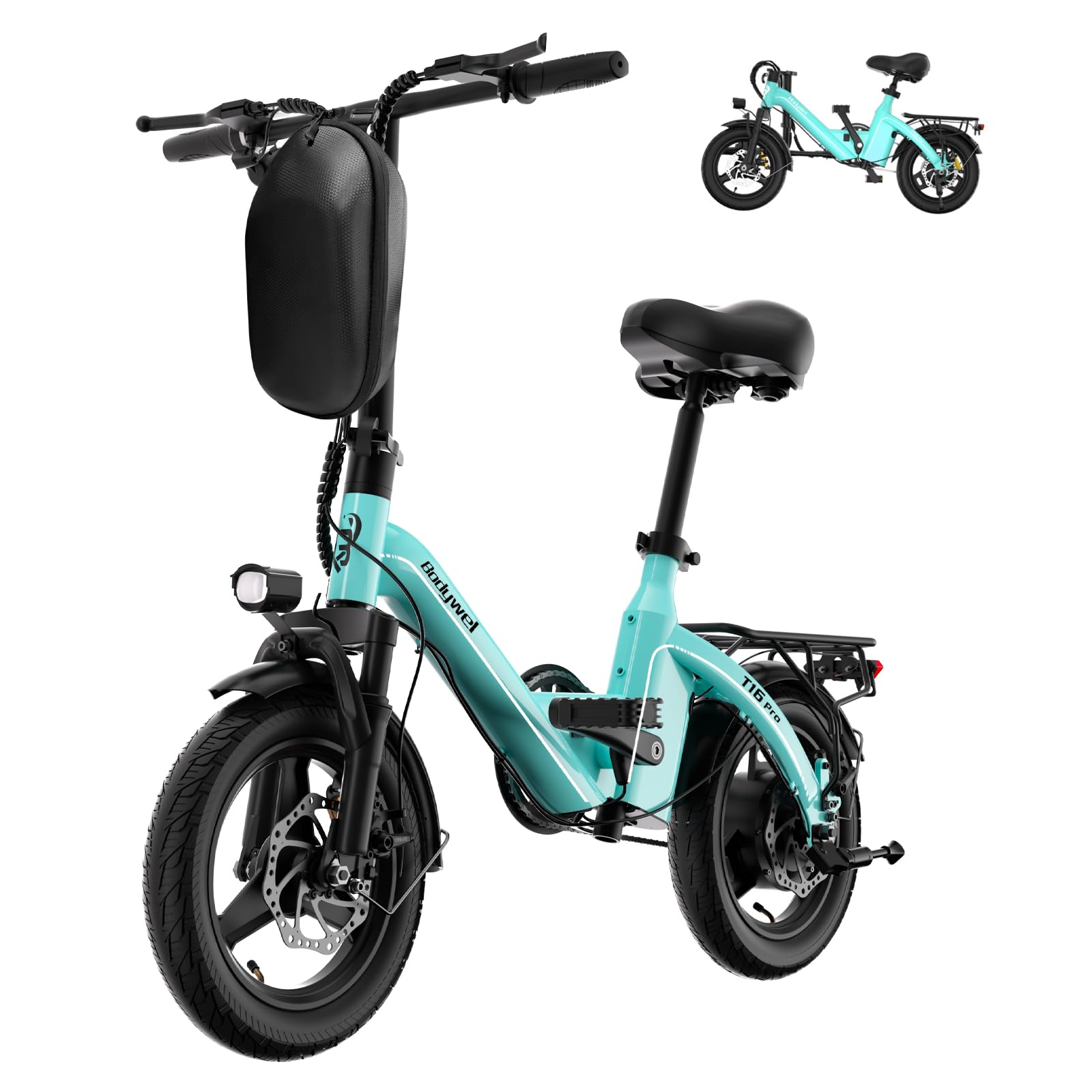 Bodywel Electric Bike for Adults, 14" Mini Foldable Ebike, 400W Peak Motor, 20 MPH, 25 Miles Range, City Commuter