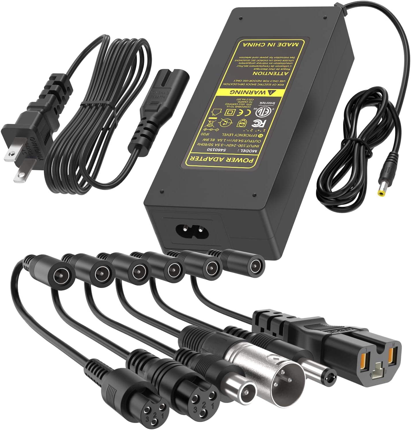 ETL Certified 54.6V 1.5A Electric Bike & Scooter Charger, 7-in-1 Universal Fast Charger Replacement for 48V 13S Lithium Battery, Compatible with Razor Gotrax Xiaomi Jetson Ninebot Hoverboard & E-Bike