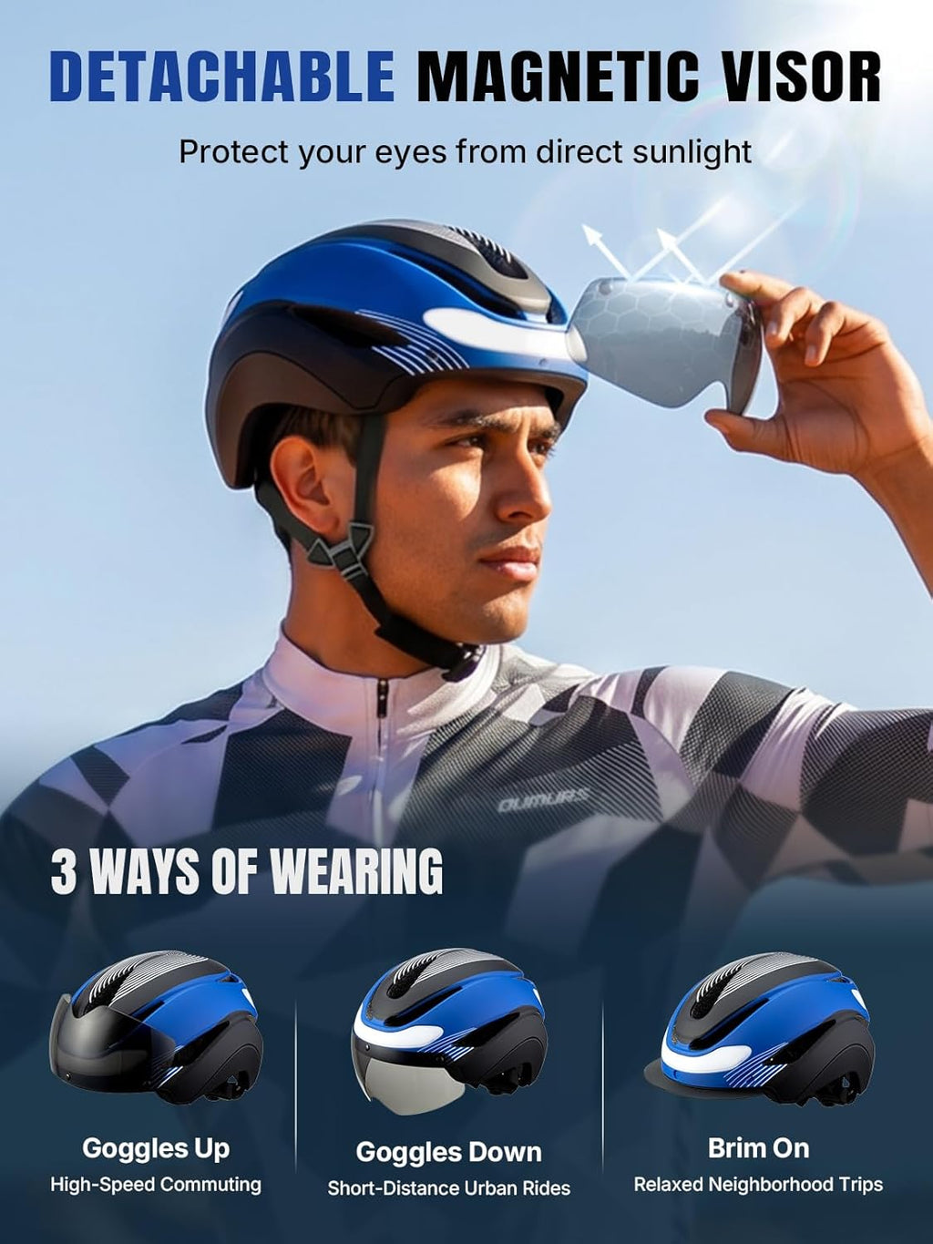 OUMURS Adult Bike Helmet, Bicycle Helmet with USB Rechargeable LED Turn Signal Lights & Magnetic Goggles Removable Visor