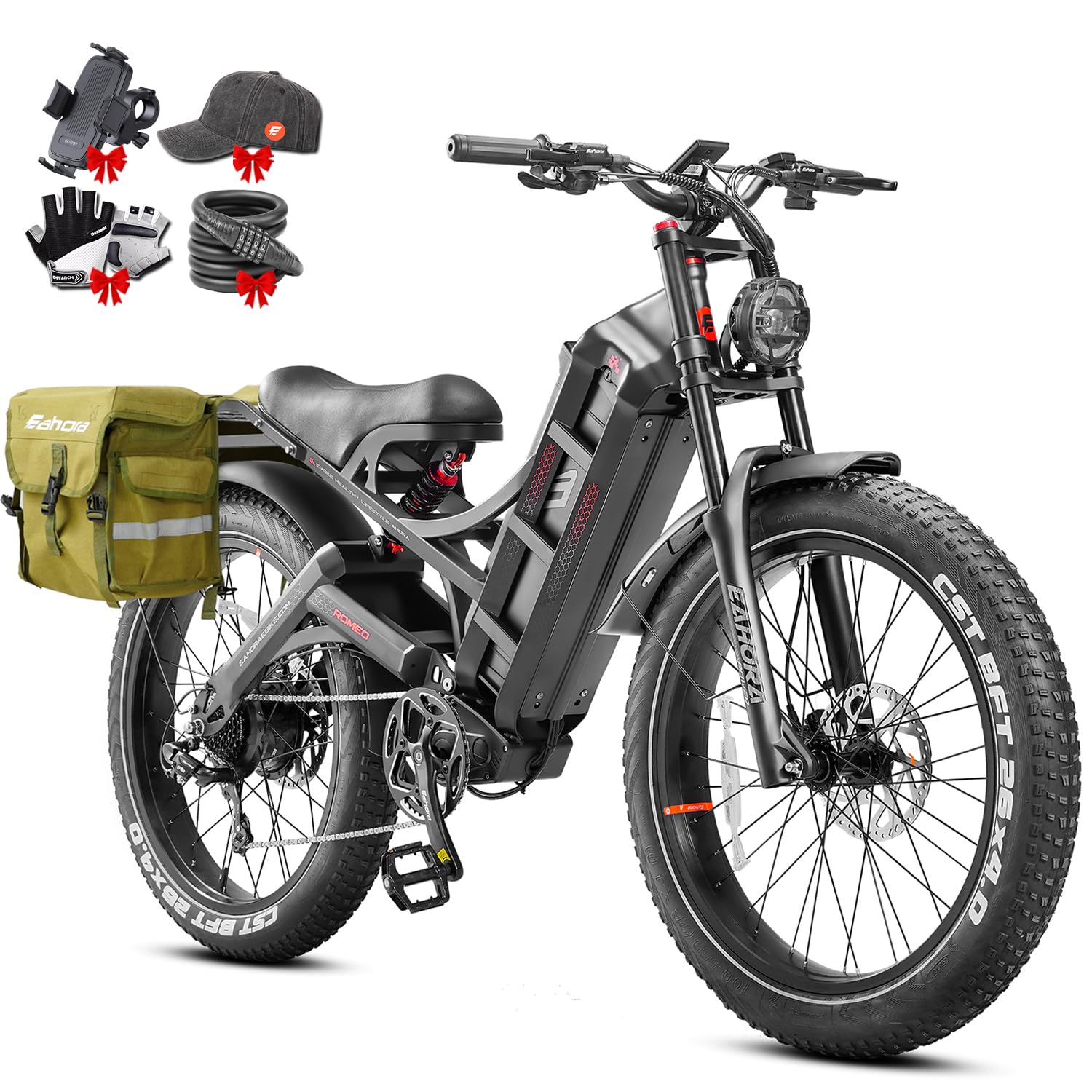 2026 eAhora Romeo Dual-Motor Ebike - 50Mph 5600W 60-80AH 250Miles Long Range Electric Bike for Adults, Full Suspension Hydraulic Brakes Electric Bicycle, 26" Mountain Bike for Off-Road Commuting
