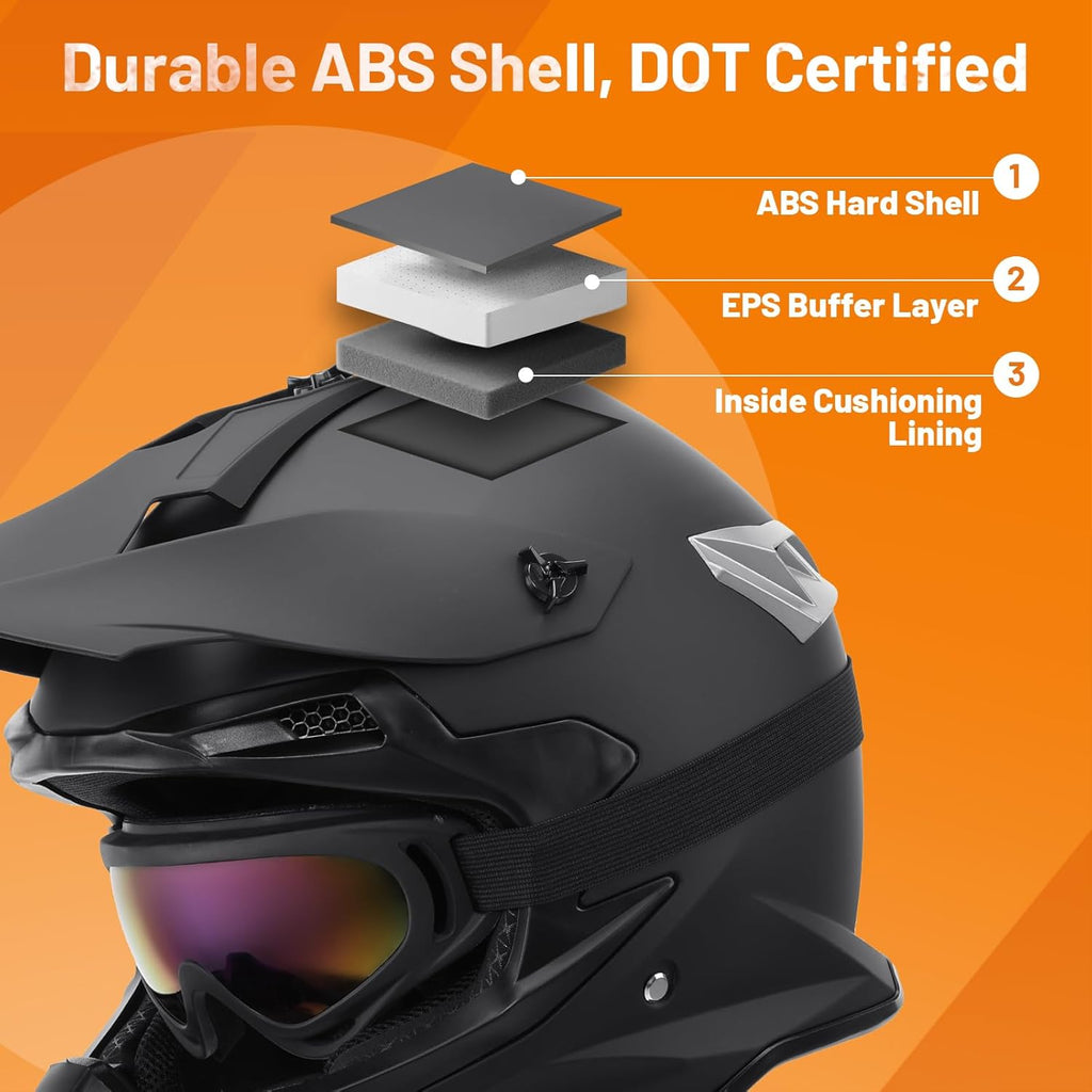 OUMURS Adult Motocross Dirt Bike Helmet with Goggles, Gloves & Mask Dirt Bike ATV Helmet for Unisex-Adult Men Women Adjustable Sun Visor DOT/FMVSS-218 Off-Road Motorcycle Helmet UTV Helmet Downhill