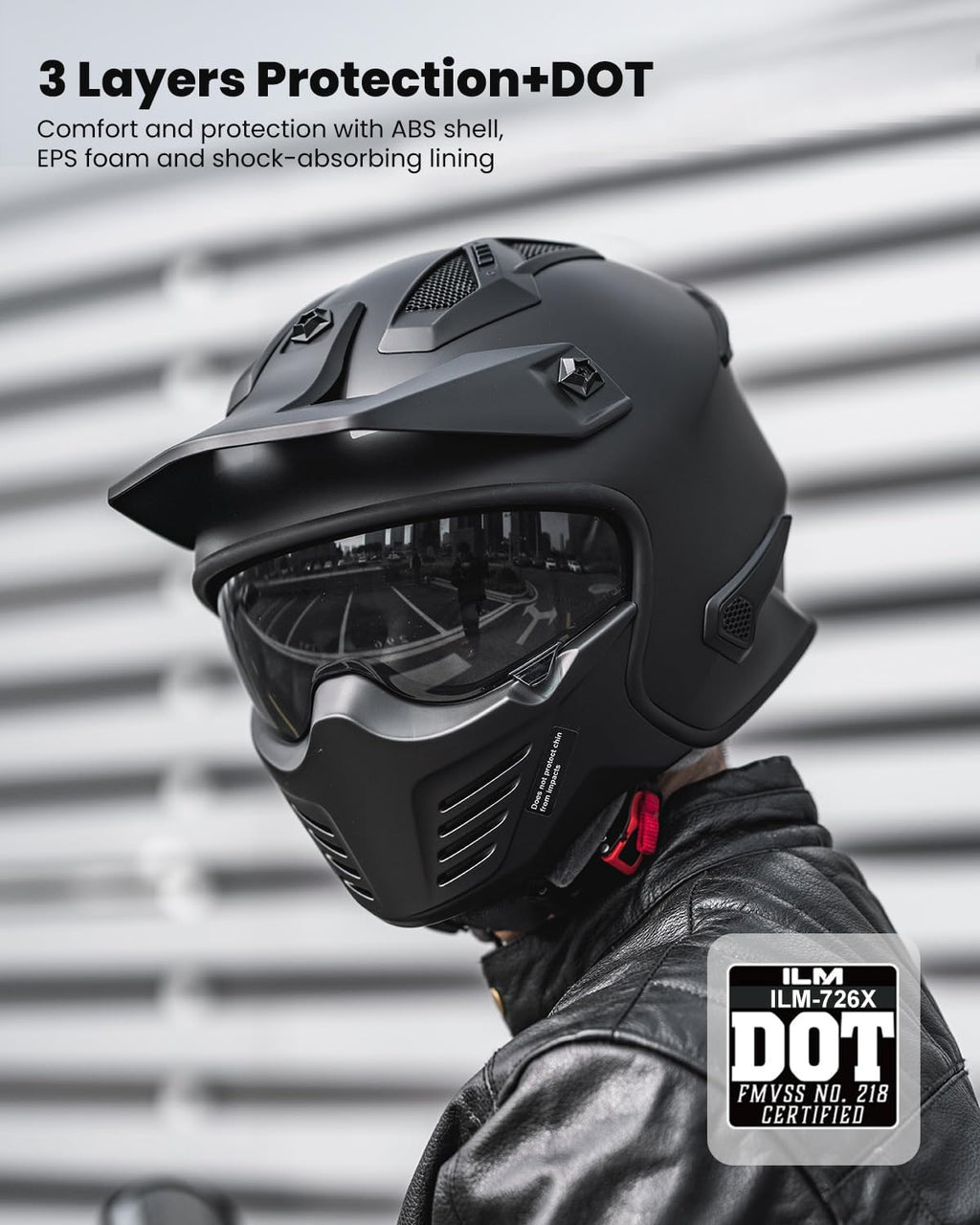 ILM Open Face Motorcycle 3/4 Half Helmet for Dirt Bike Moped ATV UTV Motocross Electric Cruiser Scooter DOT Model 726X(Matte Black,L)