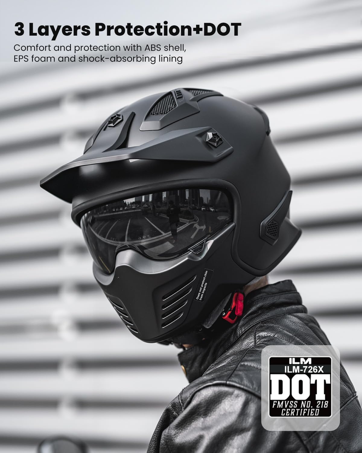 ILM Open Face Motorcycle 3/4 Half Helmet for Dirt Bike Moped ATV UTV Motocross Electric Cruiser Scooter DOT Model 726X(Matte Black,L)