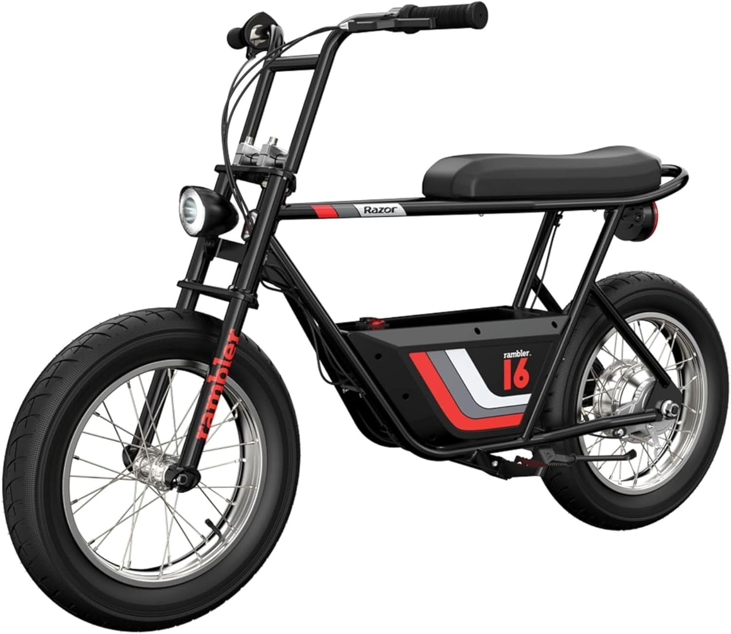 Razor Electric Bike for Ages 18+, 220 lb Max Weight, Black, w/ 350W Motor, 16” Tires & 36V Battery, Up to 15.5 MPH, Rambler 16 – Rechargeable Minibike for Teens and Adults